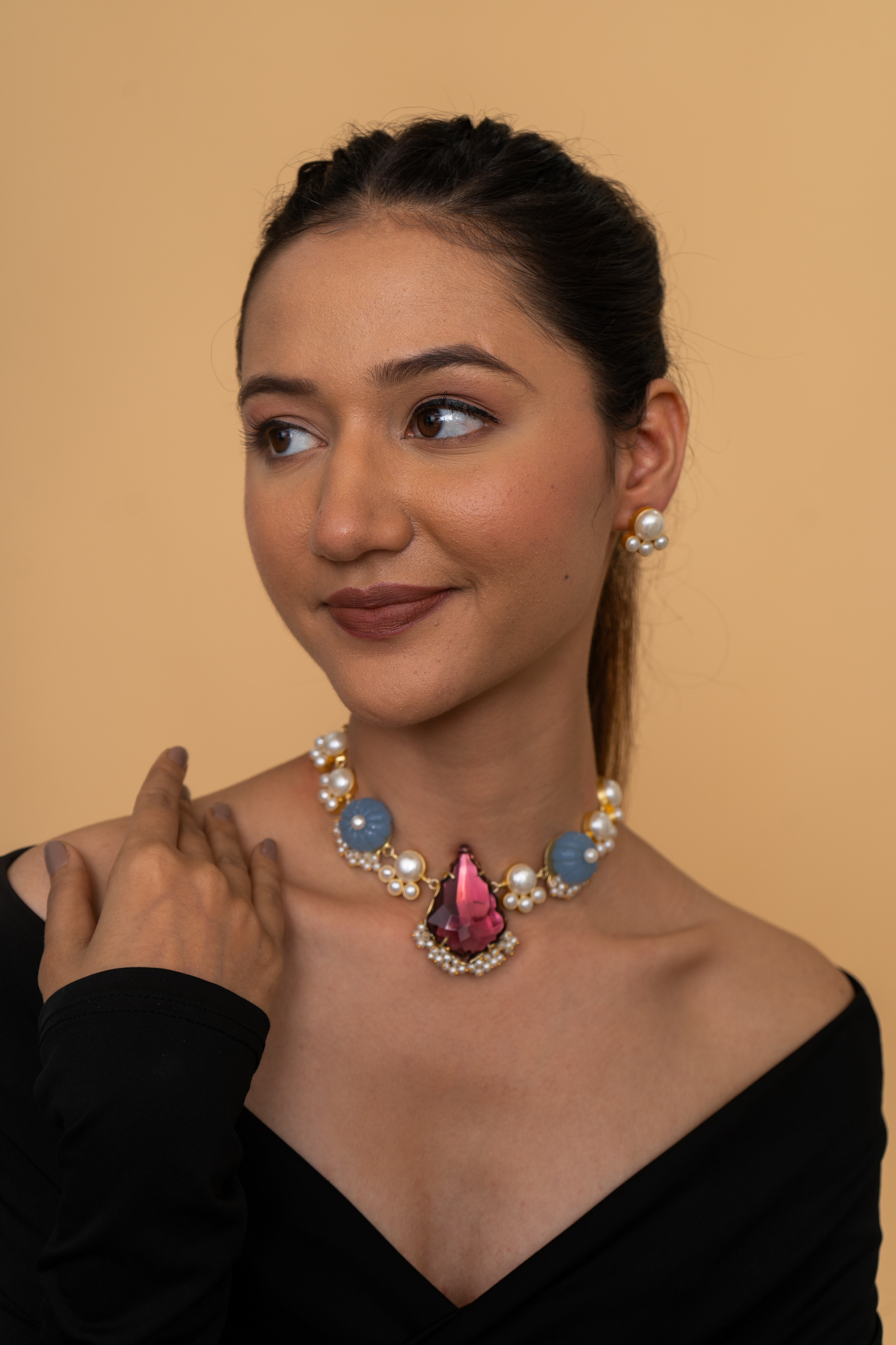 PINK HIBISCUS NECKLACE SET