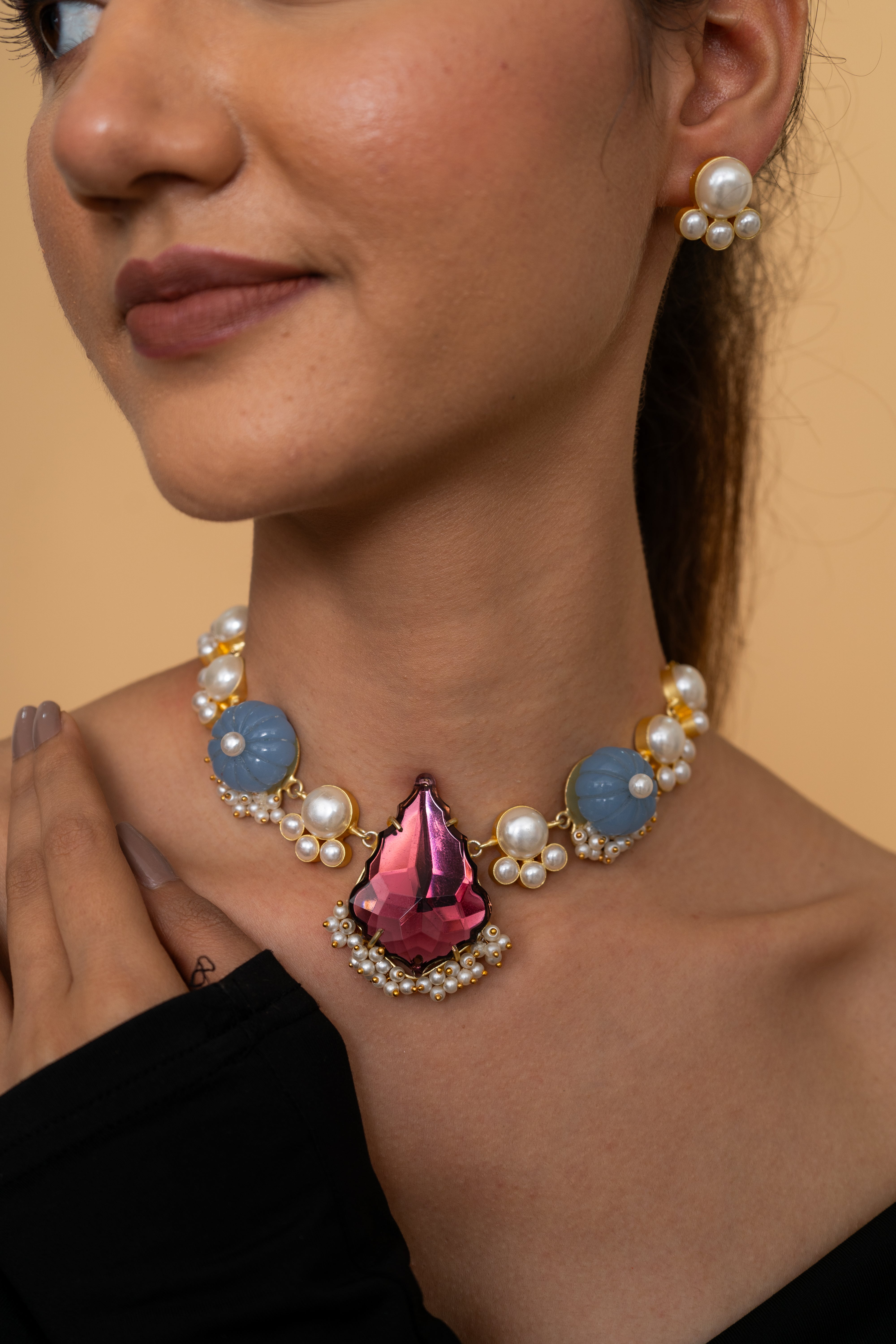 PINK HIBISCUS NECKLACE SET