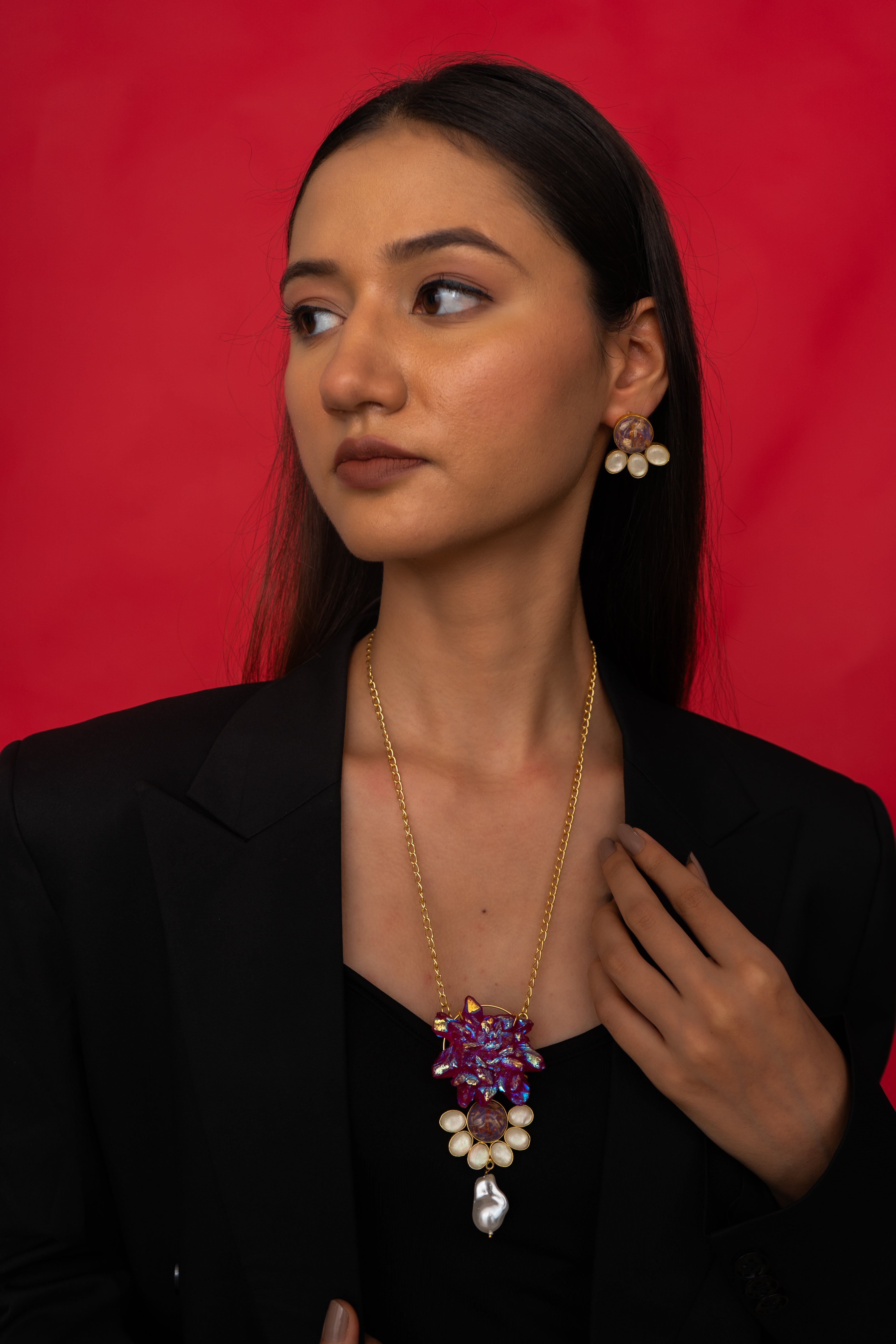 ROSEQUARTZ ROUGH STONE NECKLACE SET