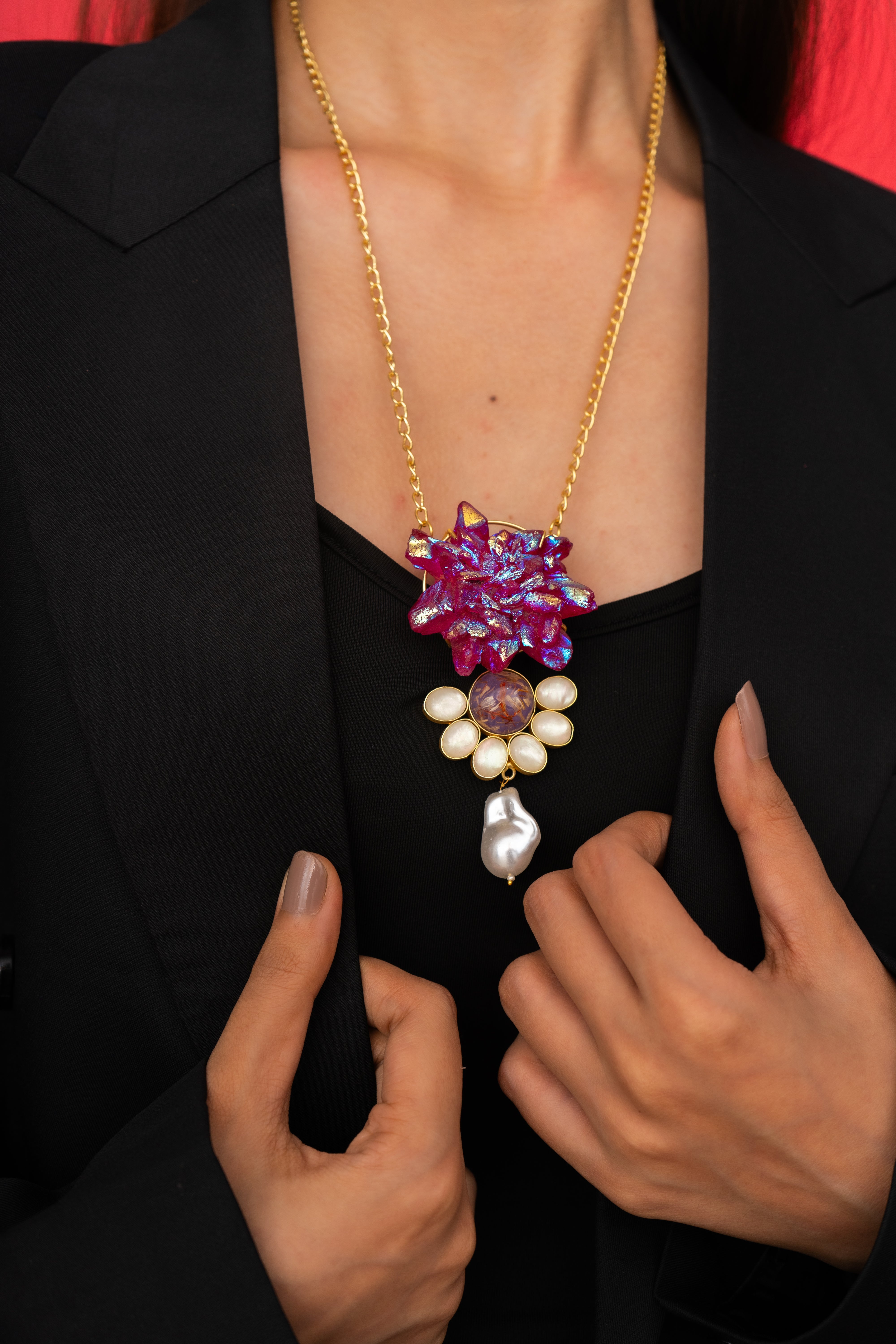 ROSEQUARTZ ROUGH STONE NECKLACE SET