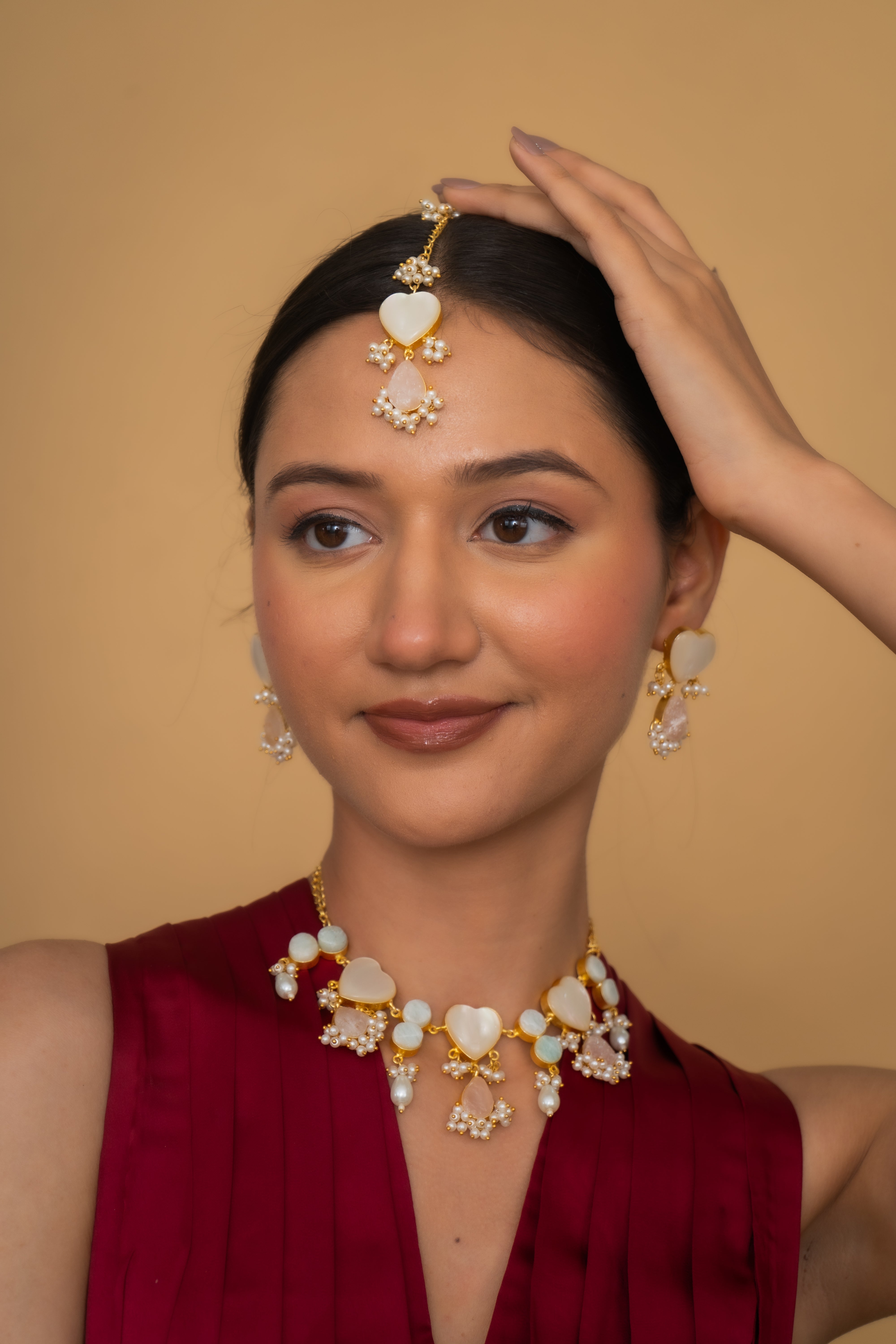 HEART PINK GLASS NECKLACE SET