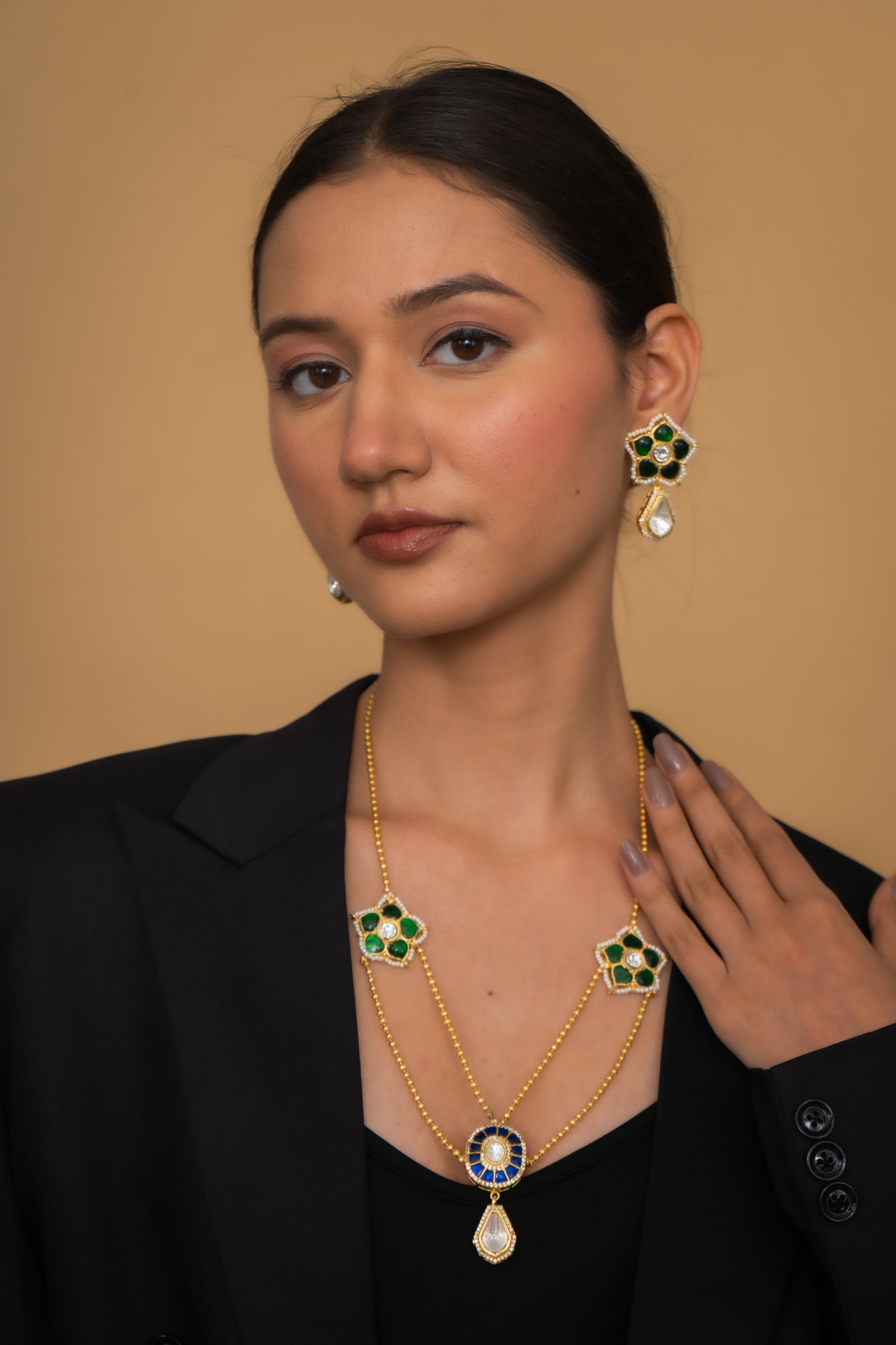 AMAZONITE AND GREEN AND NAVY BLUE QUARTZ NECKLACE SET