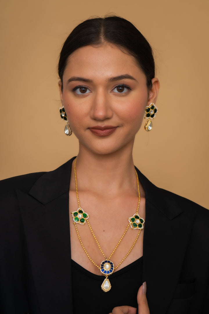 AMAZONITE AND GREEN AND NAVY BLUE QUARTZ NECKLACE SET