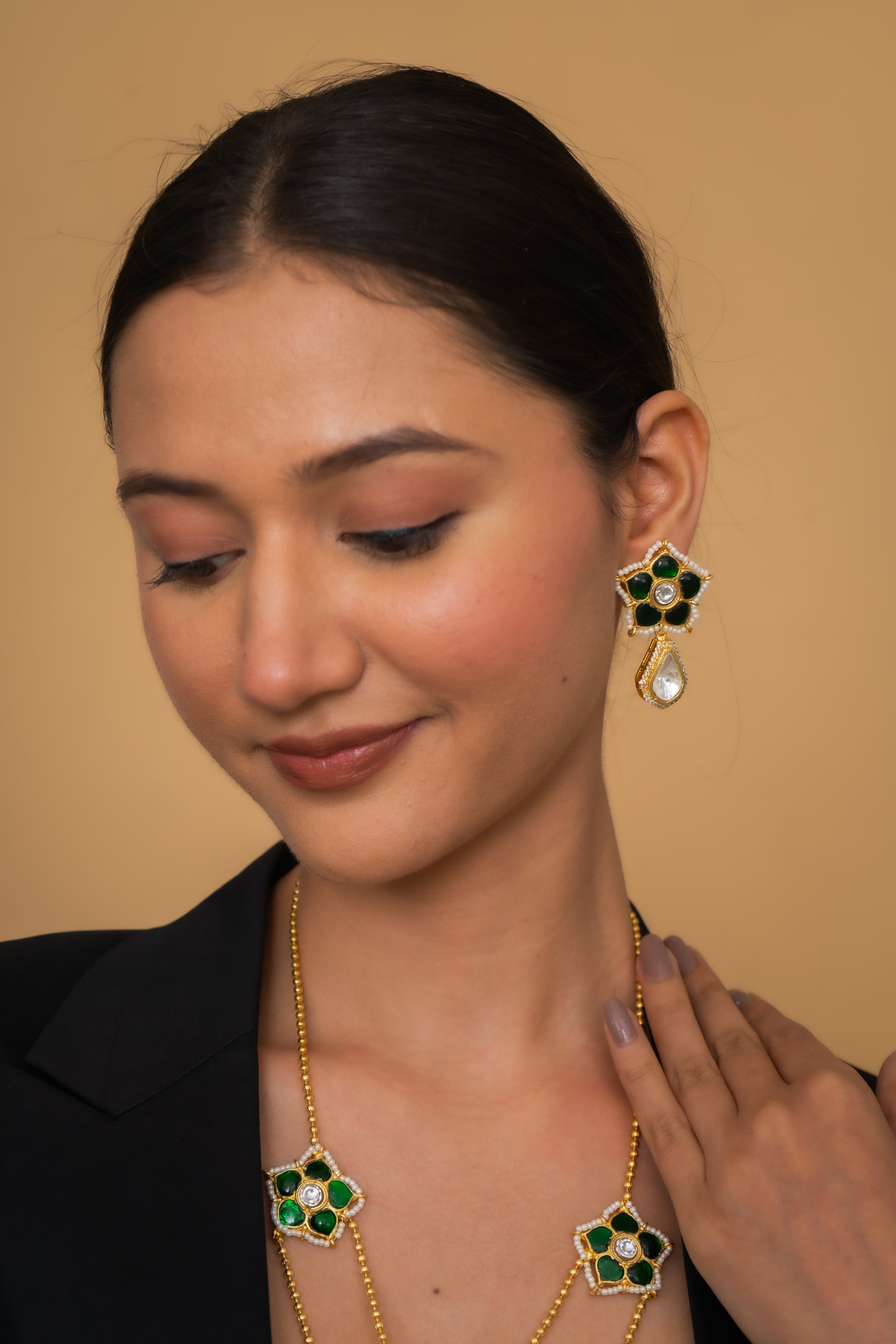 AMAZONITE AND GREEN AND NAVY BLUE QUARTZ NECKLACE SET