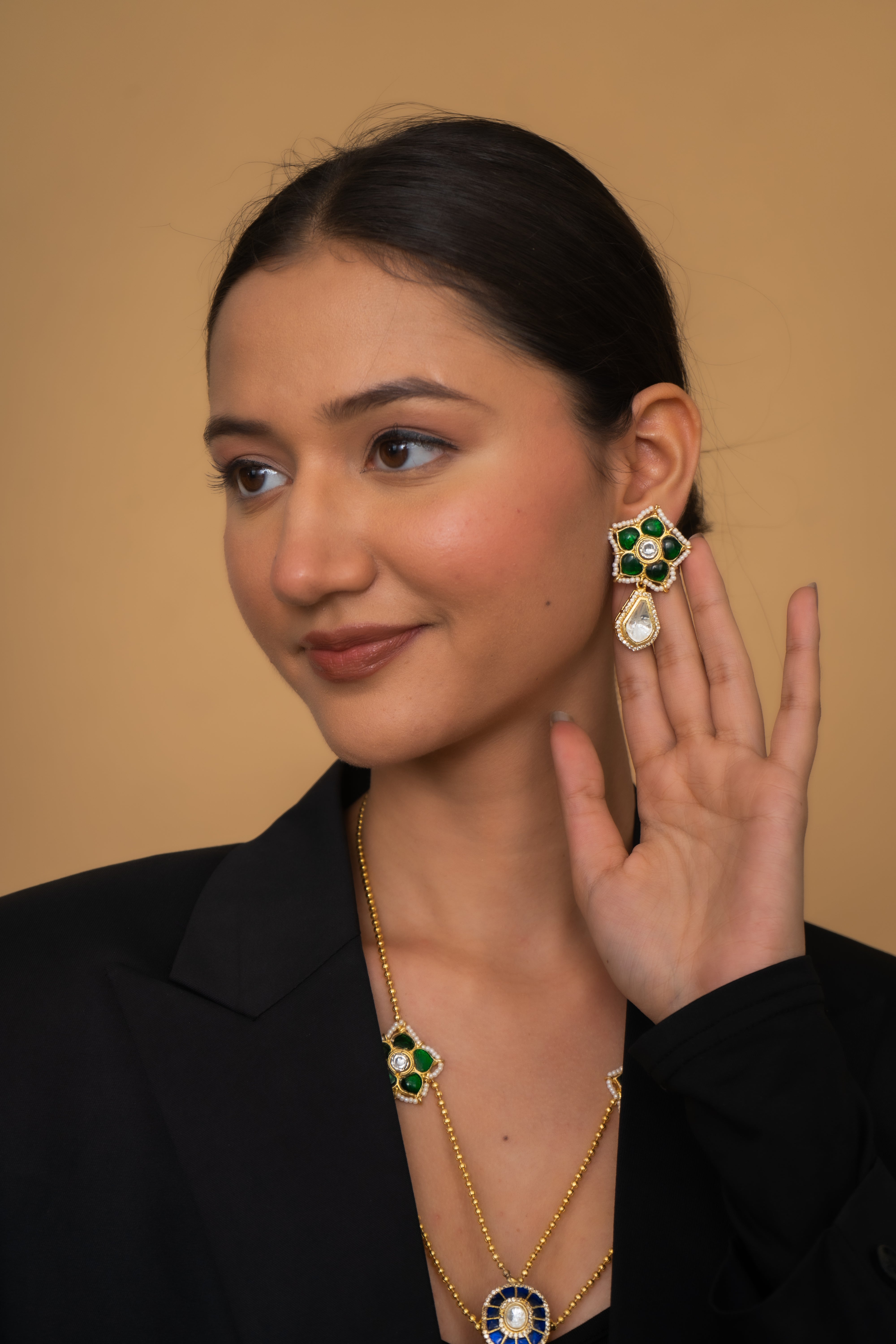 AMAZONITE AND GREEN AND NAVY BLUE QUARTZ NECKLACE SET