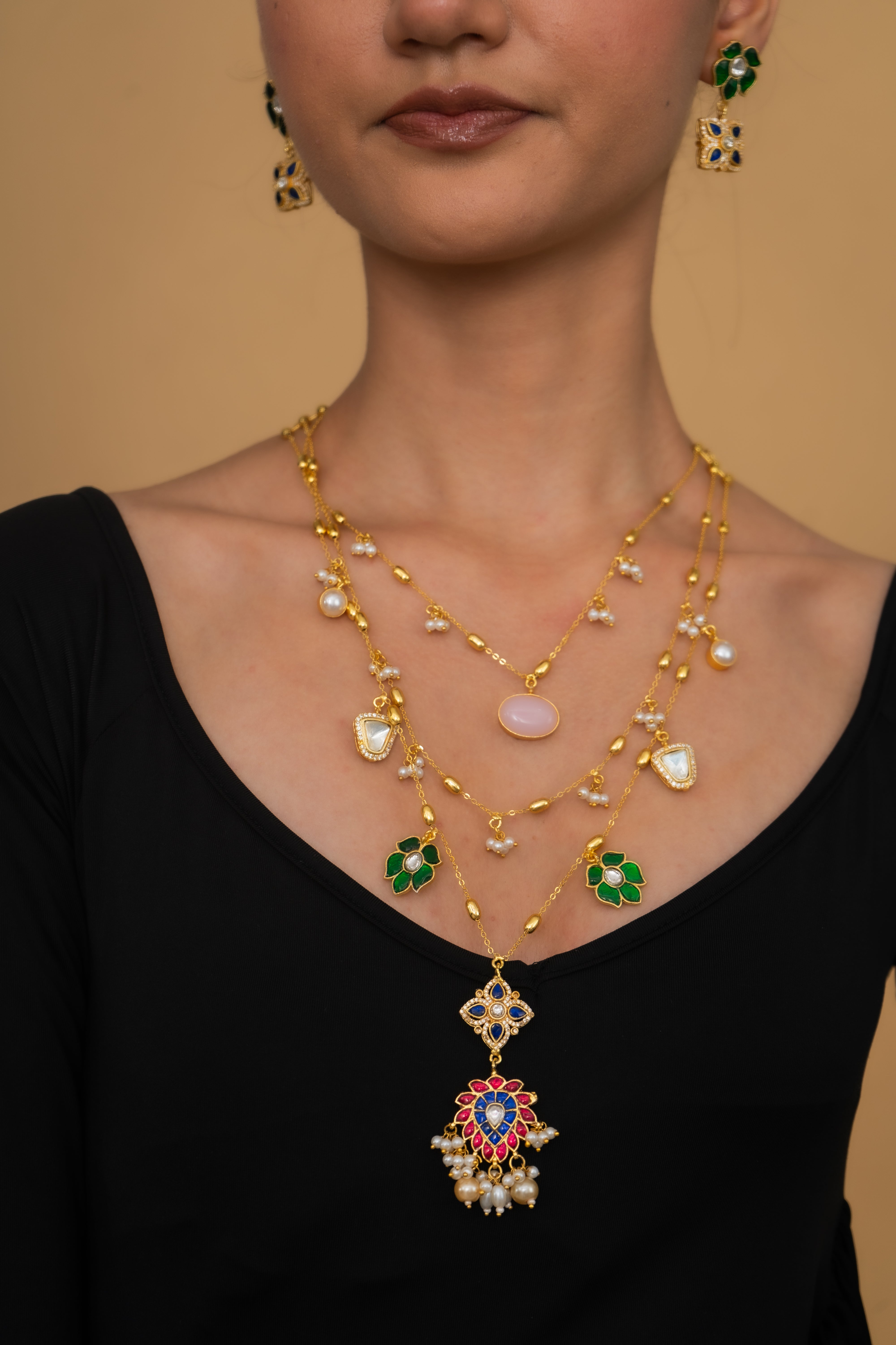 AMAZONITE AND MULTICOLOR QUARTZ NECKLACE SET