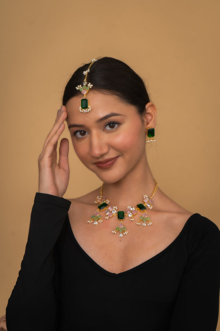 AMAZONITE AND BLACK QUARTZ NECKLACE SET