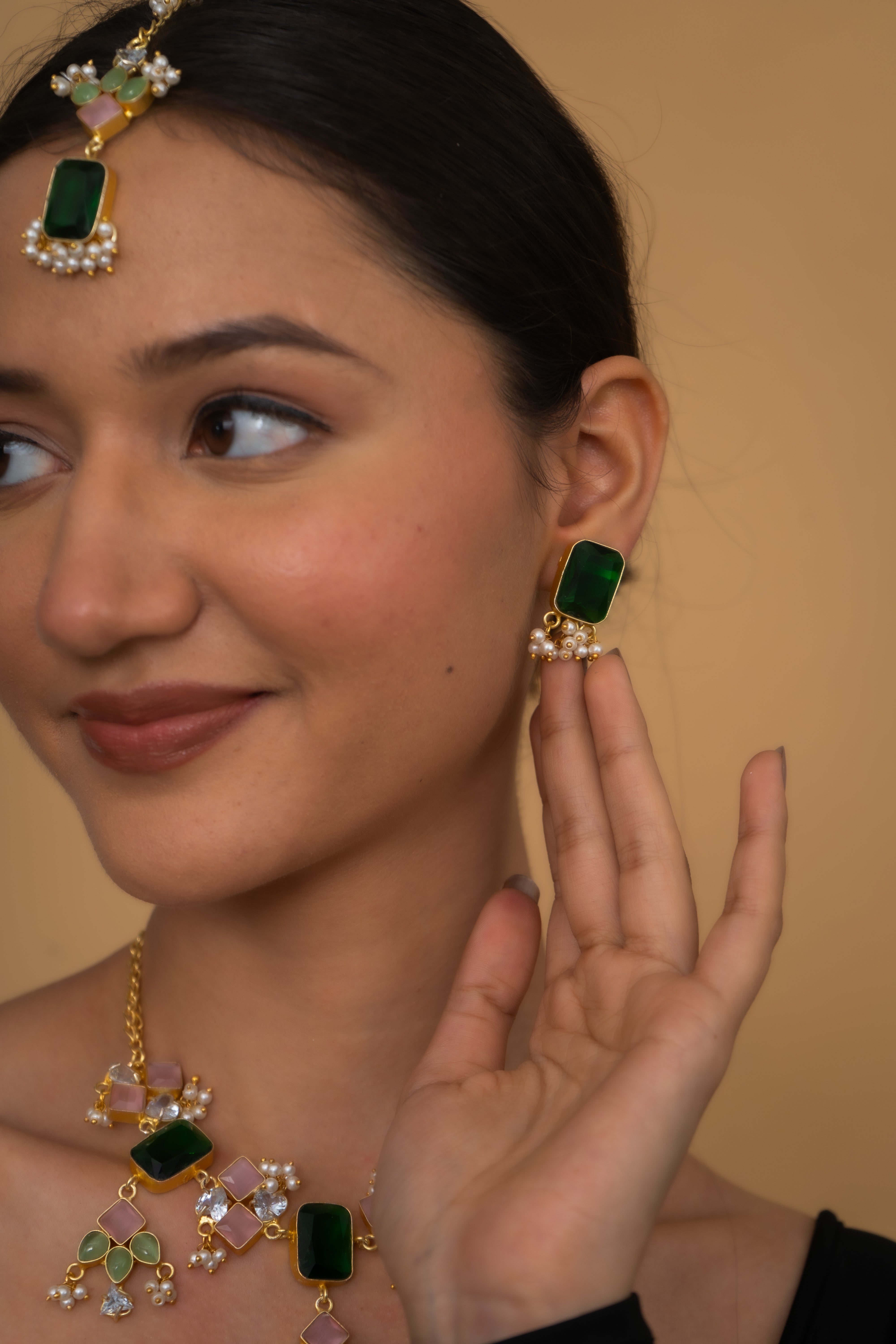 AMAZONITE AND BLACK QUARTZ NECKLACE SET