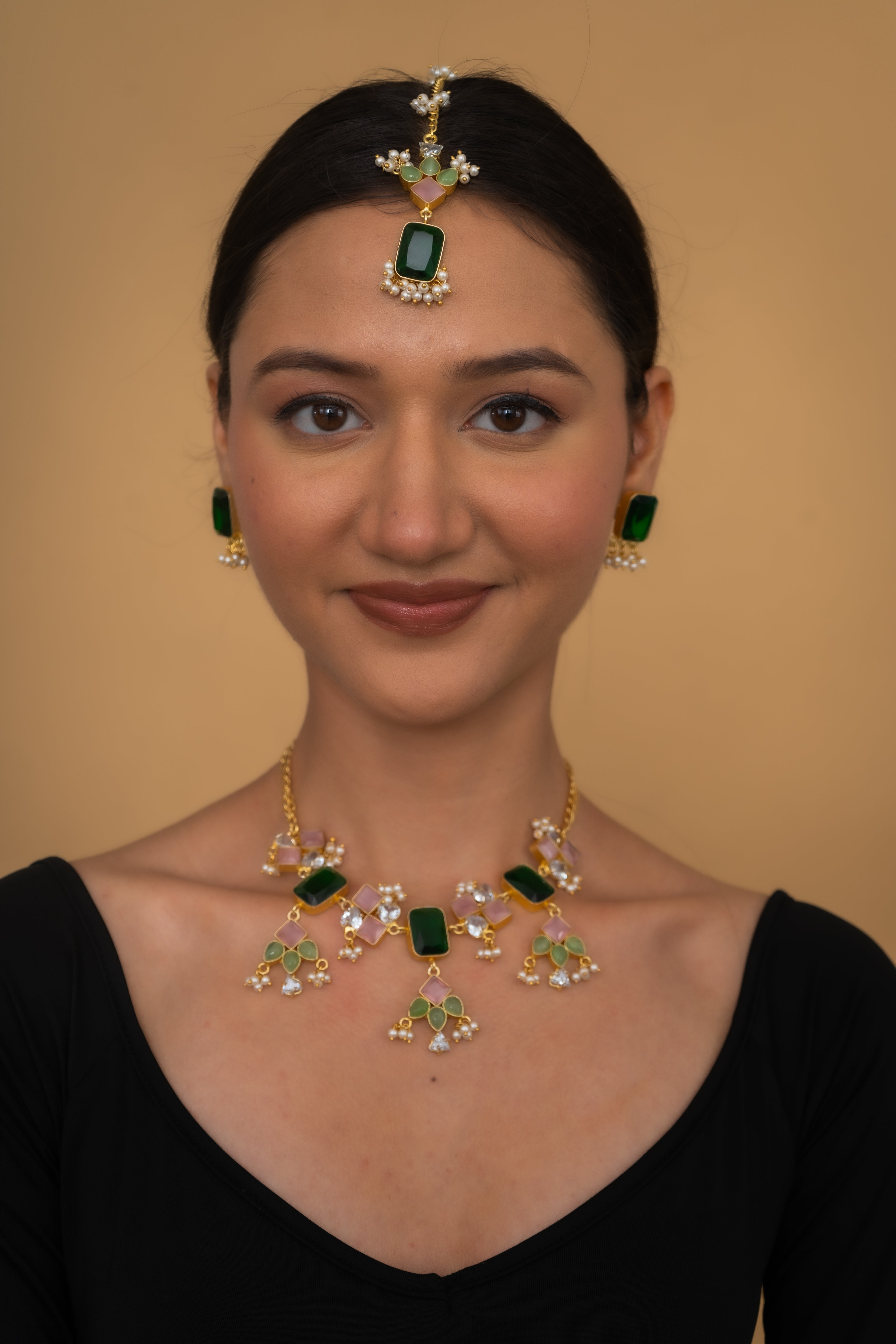 AMAZONITE AND BLACK QUARTZ NECKLACE SET