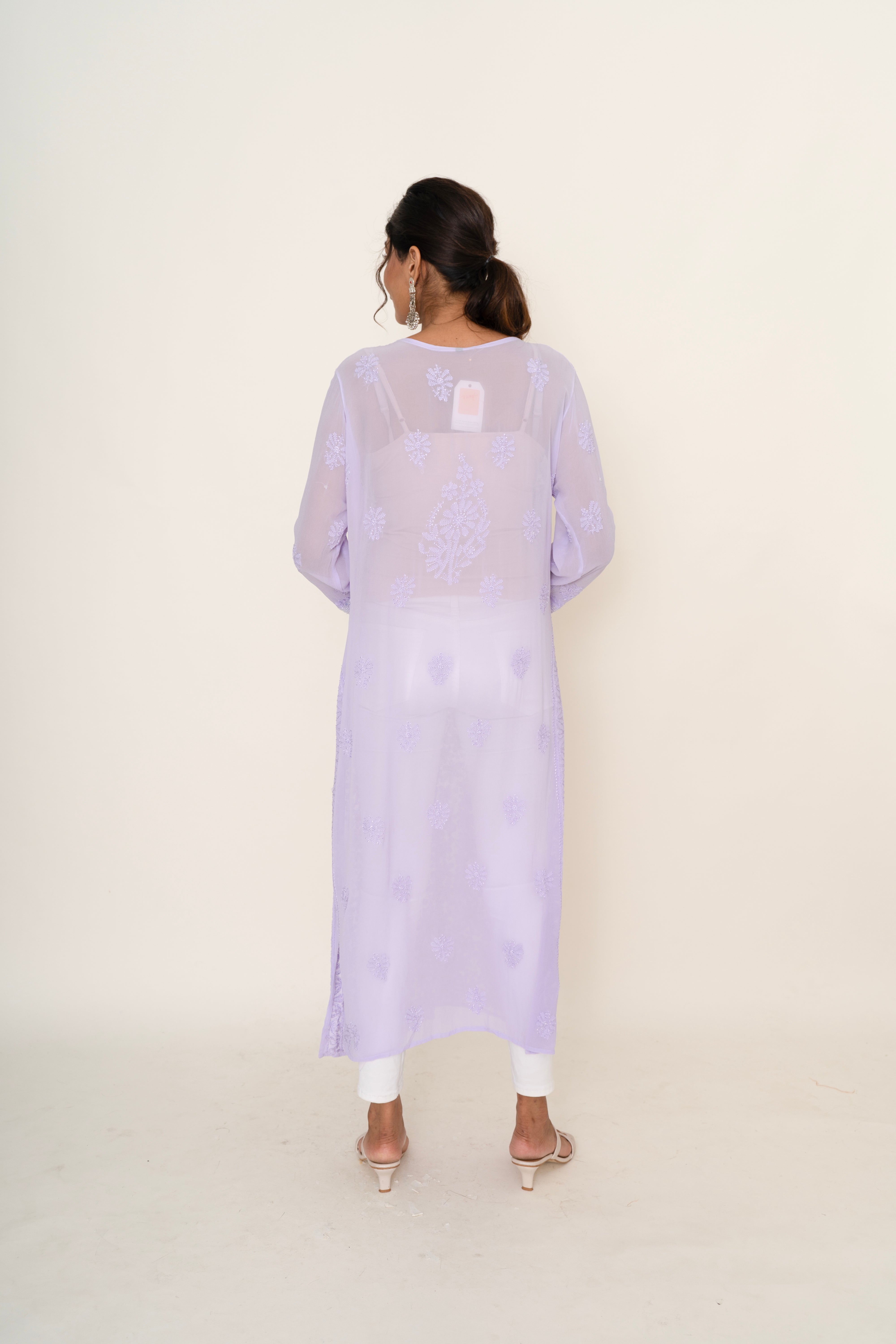 Lavender chikankari long kurta