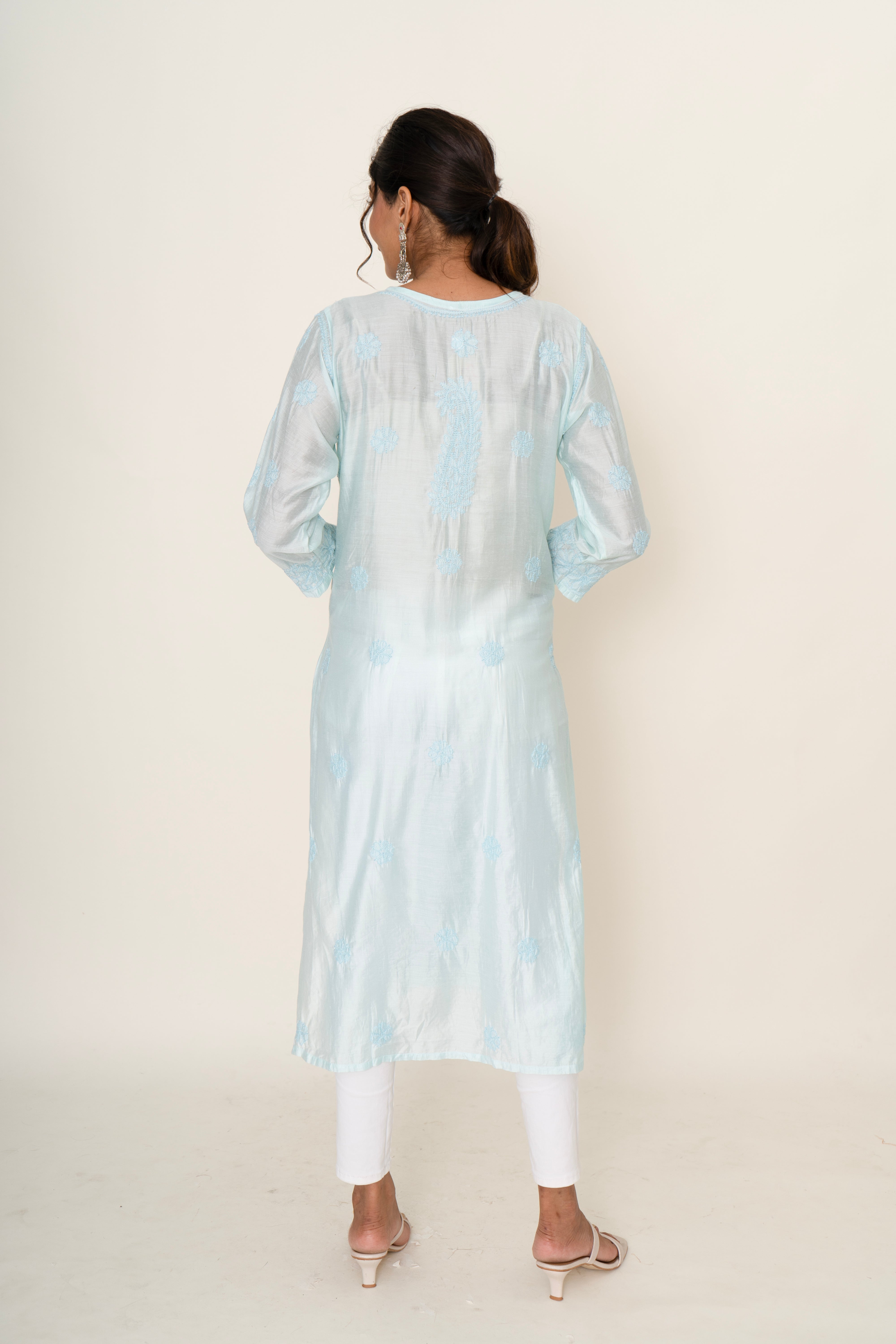 Light Blue chikankari long kurta