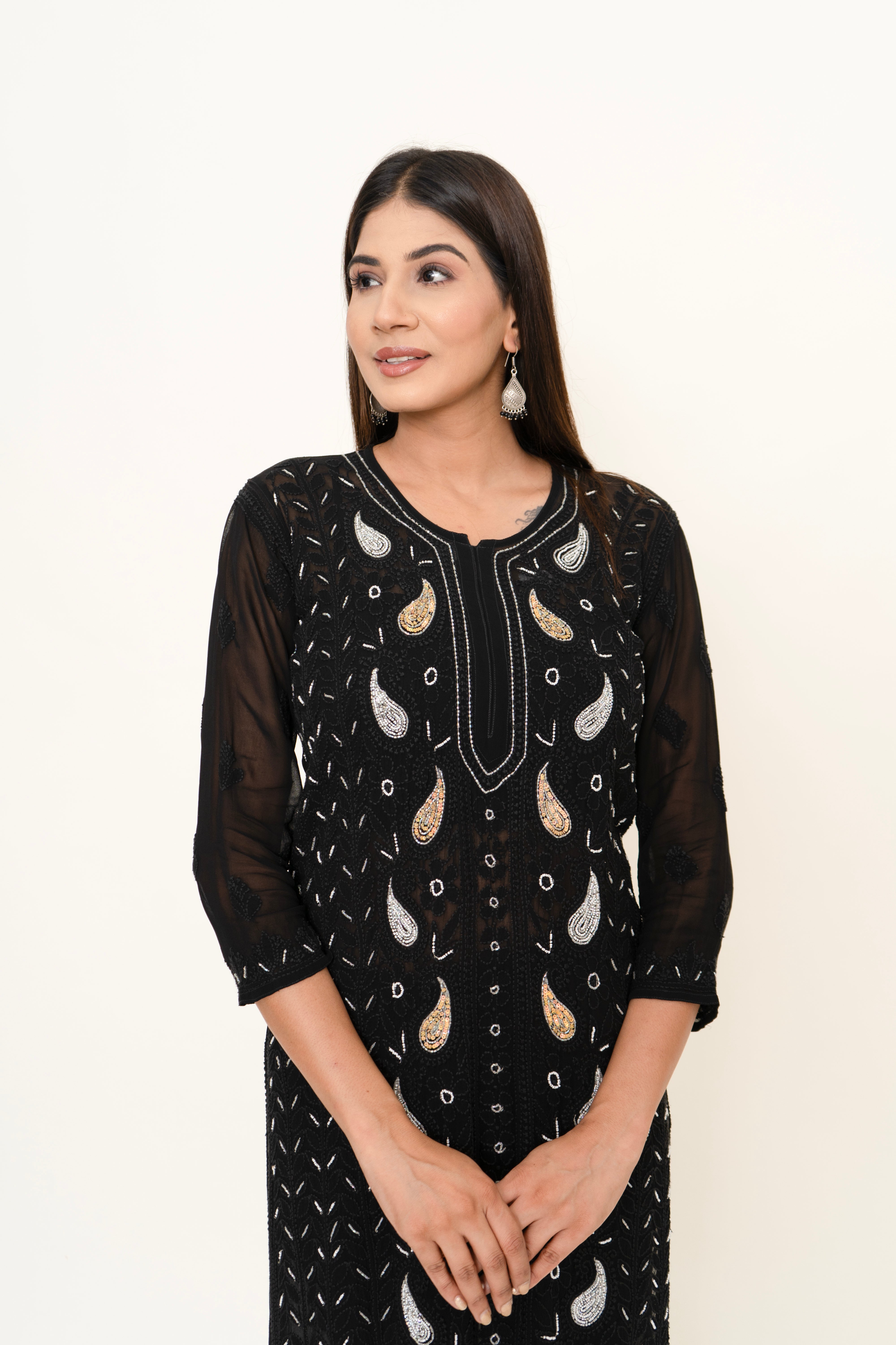 Black chikankari long kurta