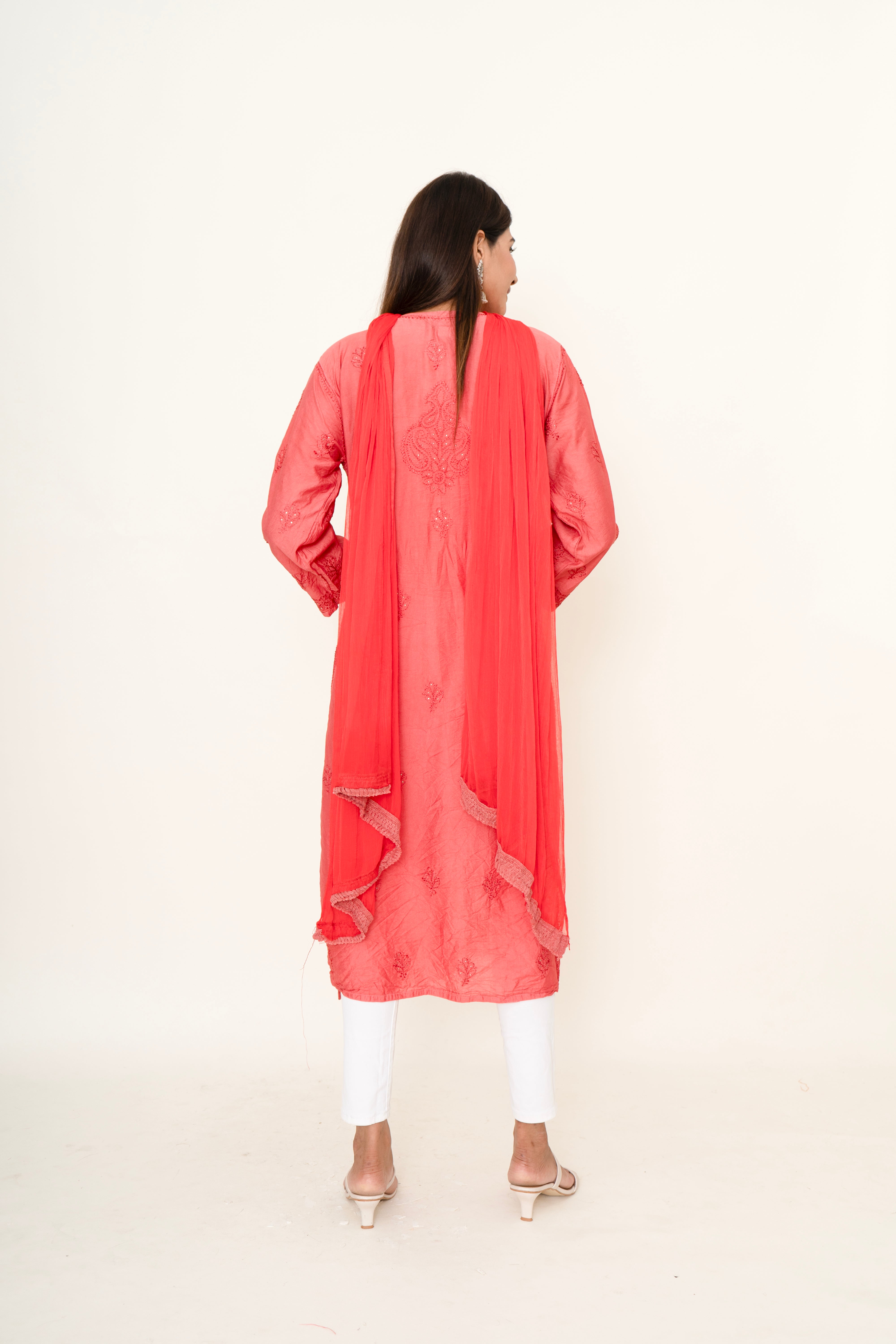 Red chikankari kurta set
