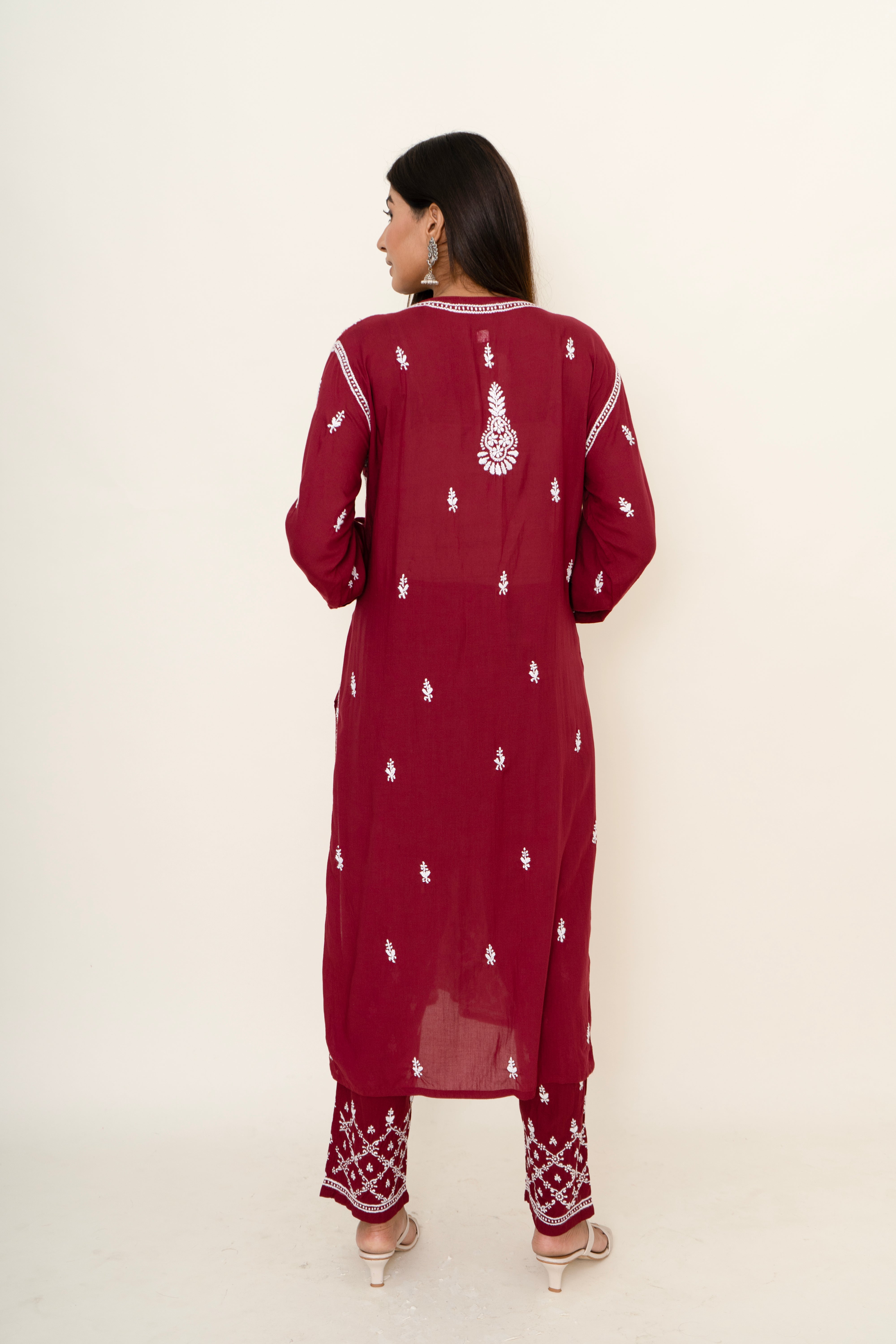 Maroon chikankari co-ord set