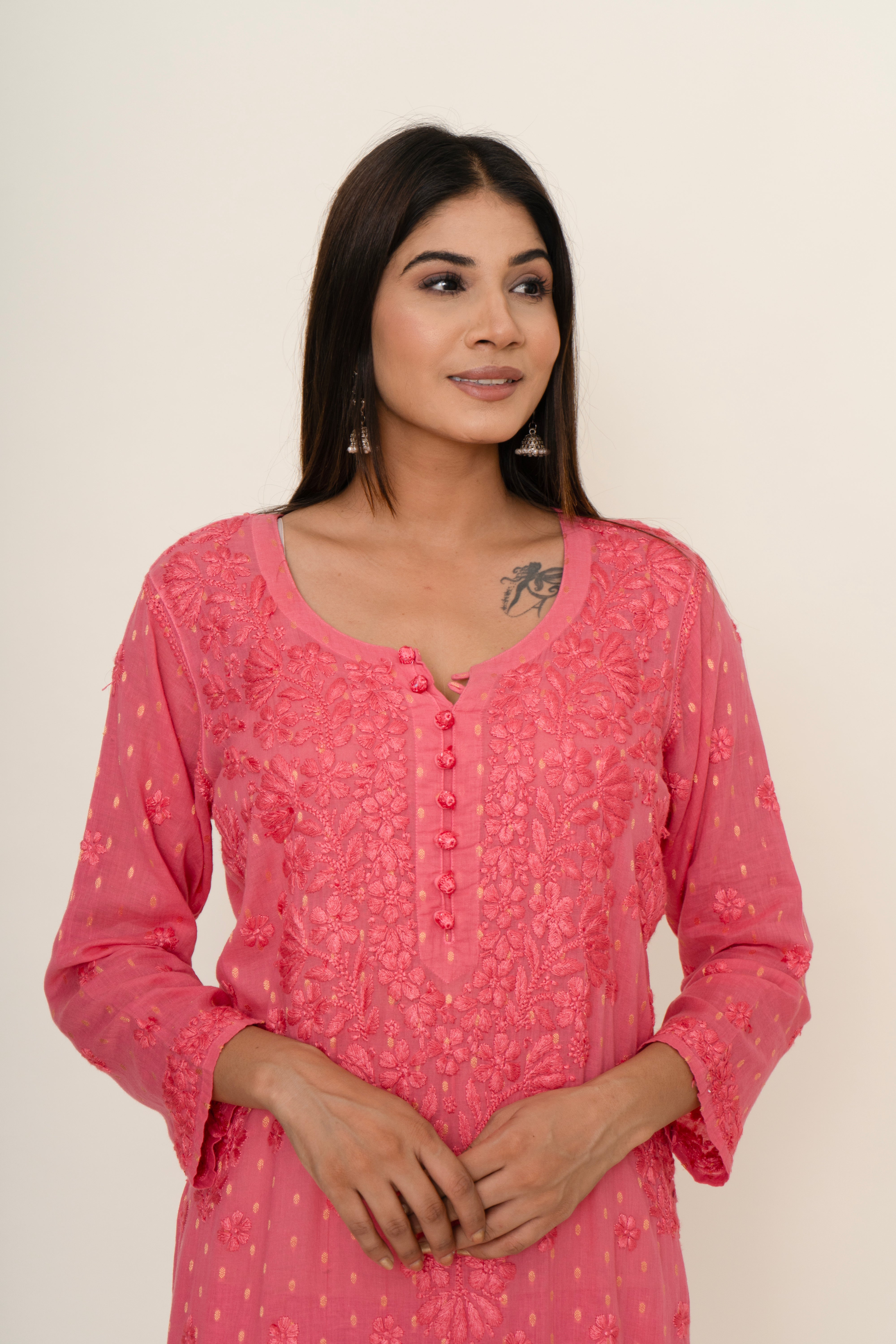 Pink chikankari co-ord set