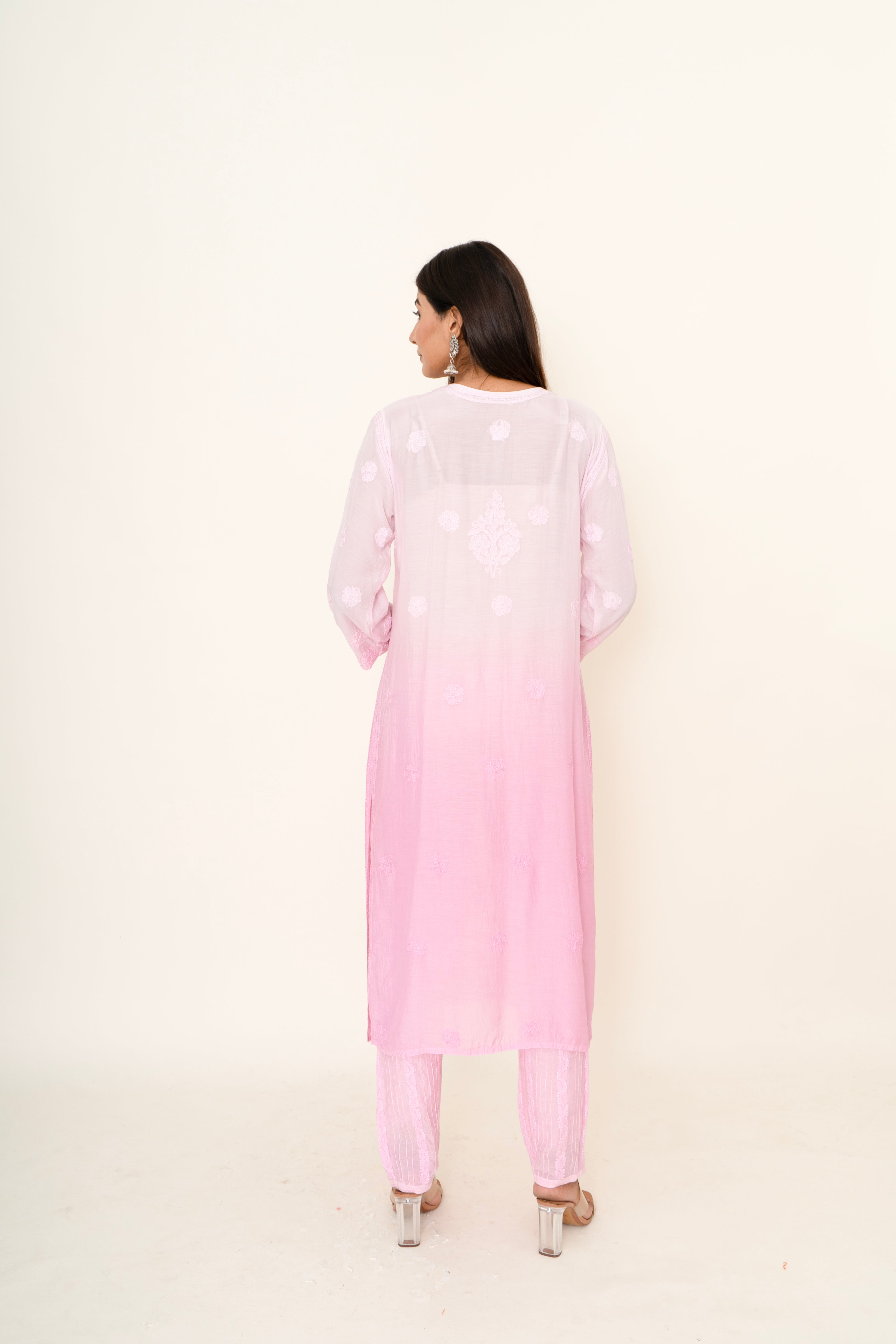 Ombre pink chikankari co-ord set