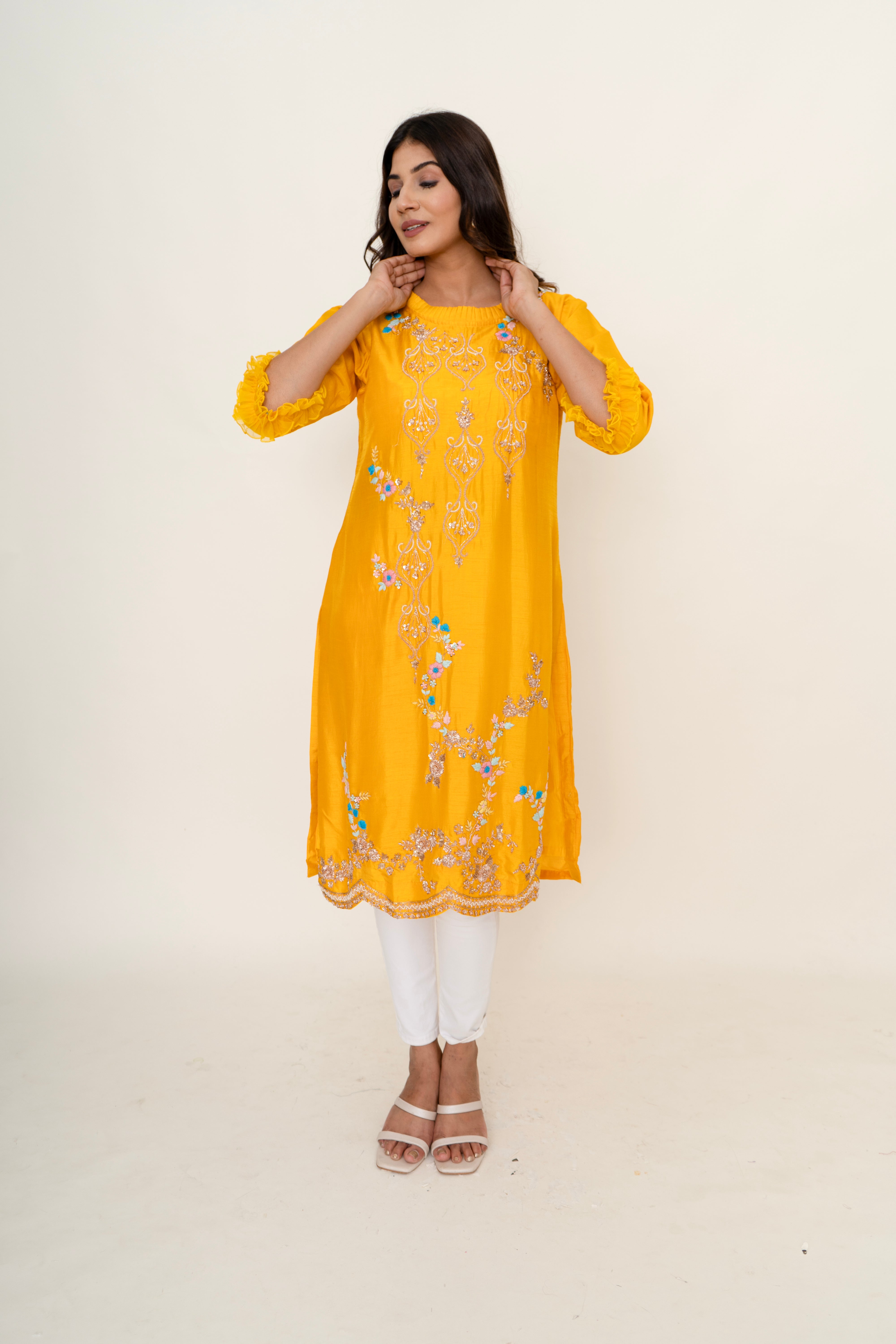 Yellow cotton silk kurta