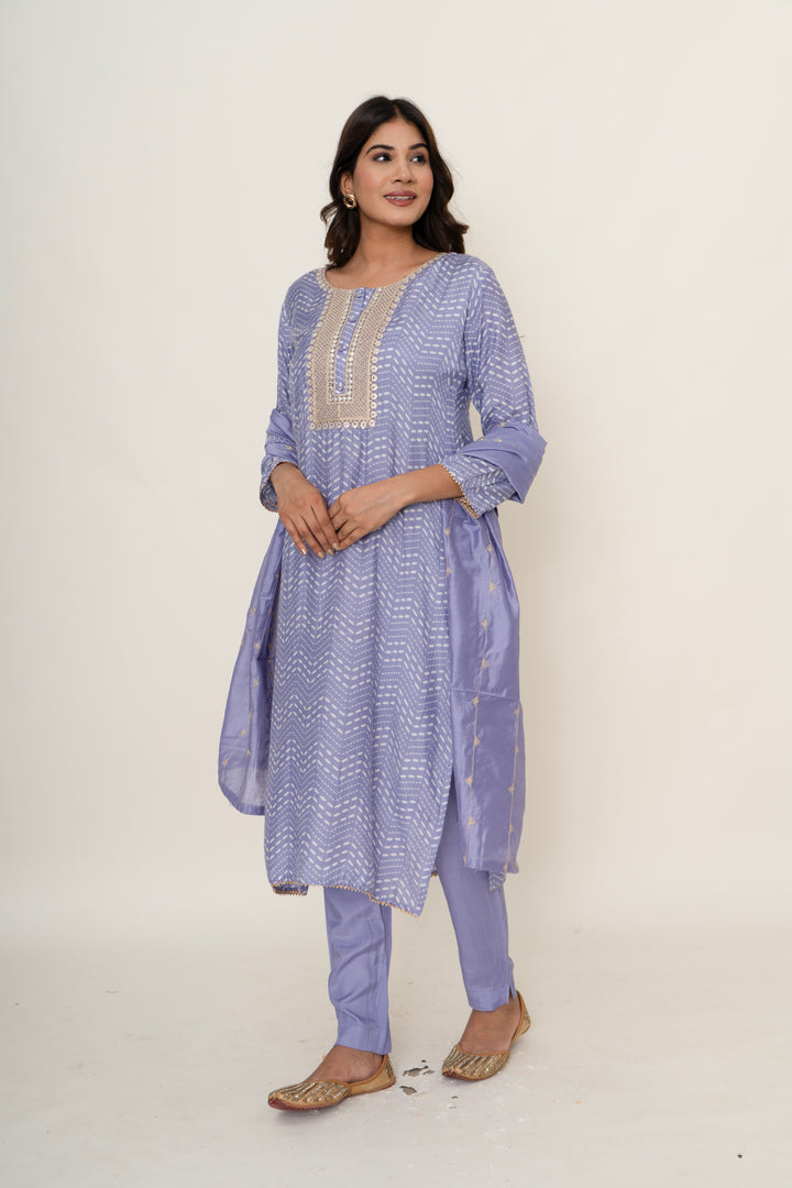 Purple Cotton silk suit set