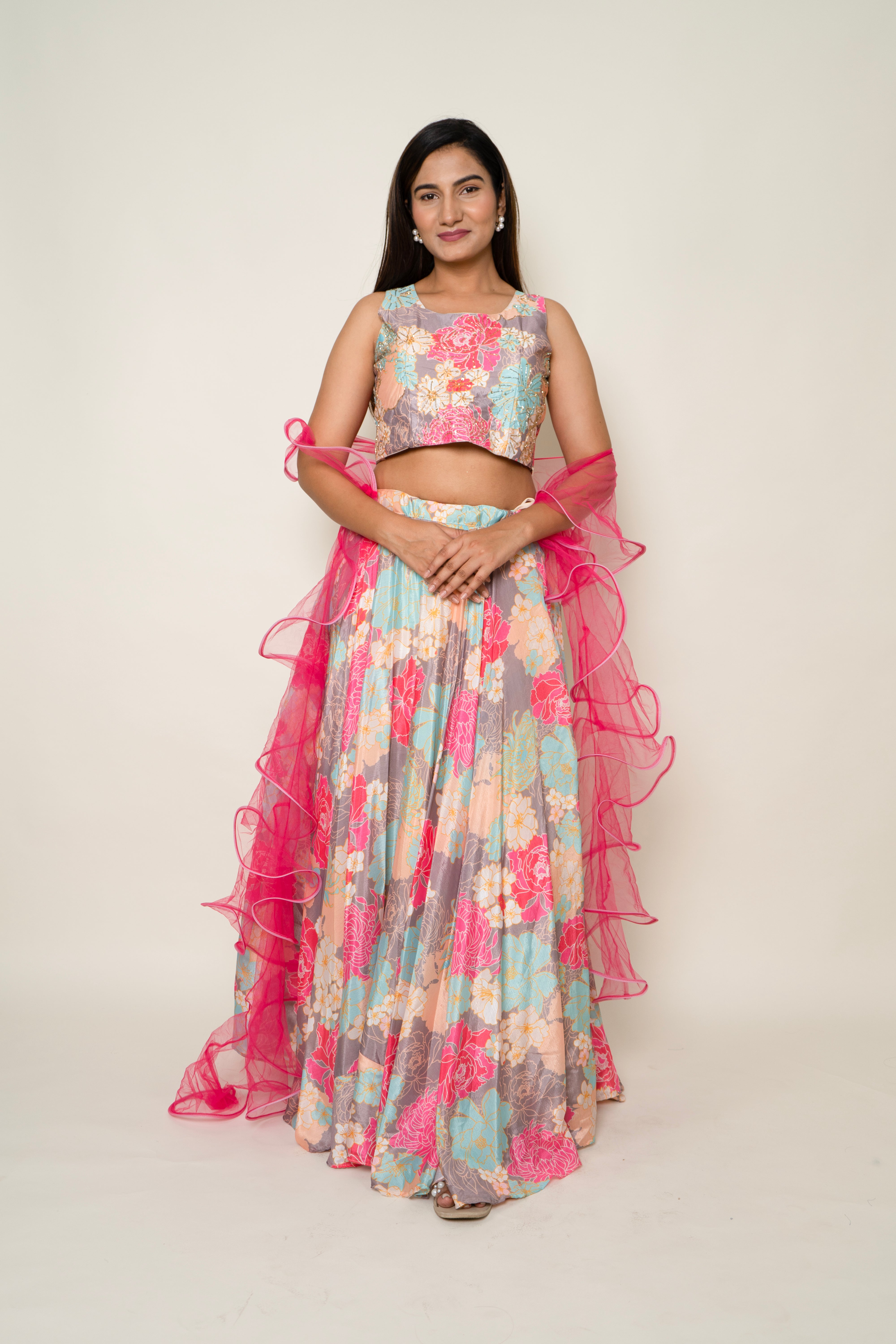Cotton satin Floral Lehenga