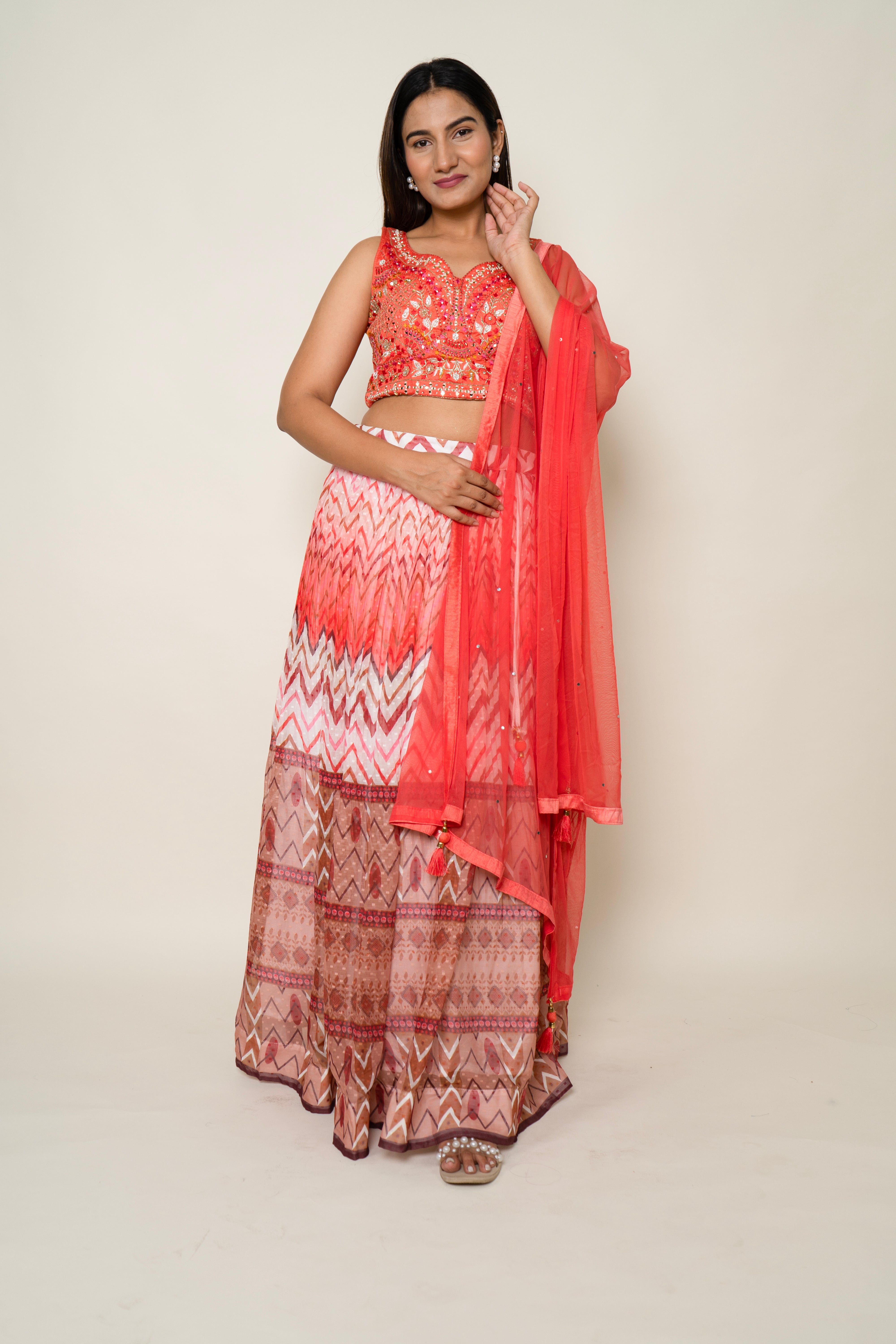 Cotton chiffon embroidery Lehenga