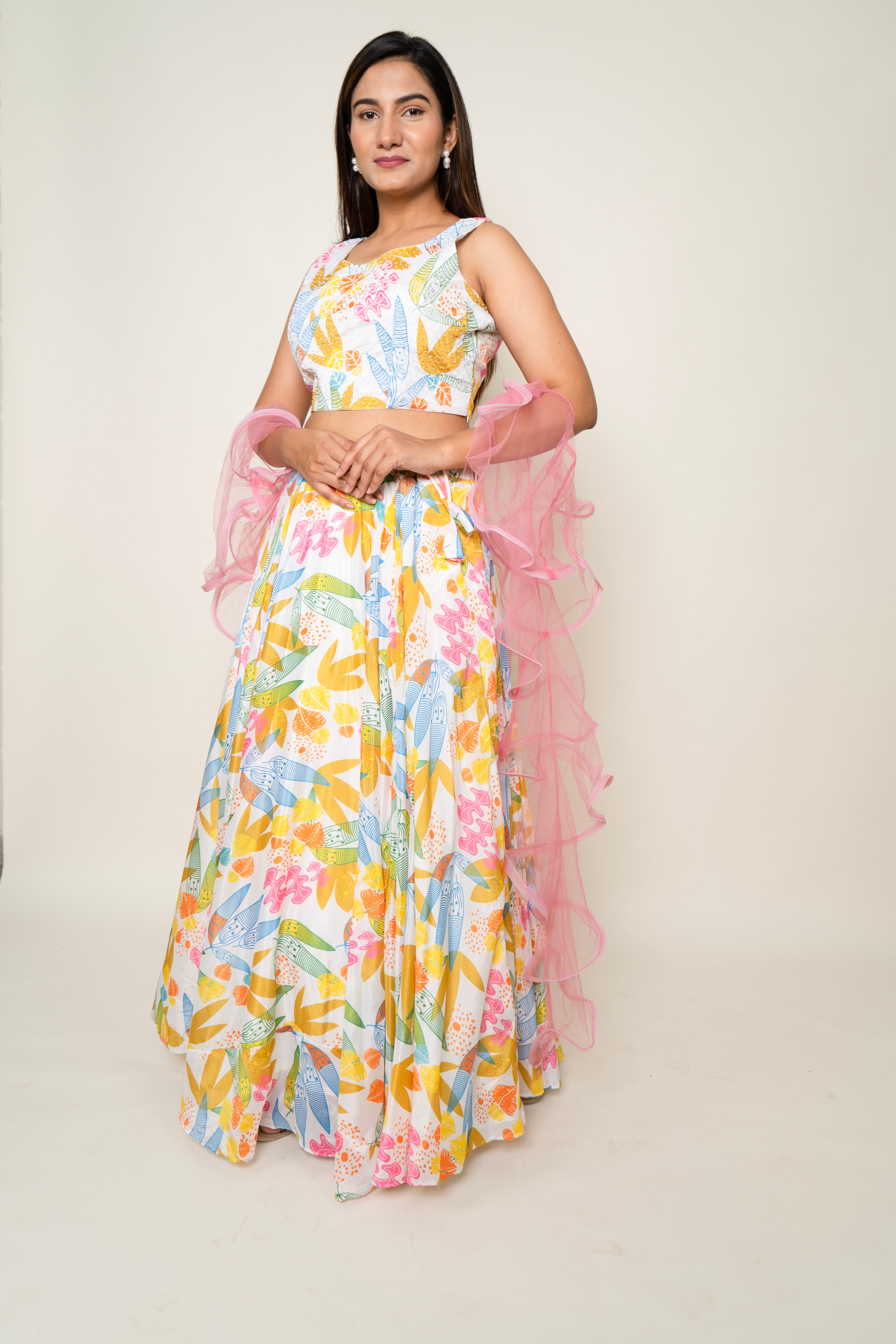 Printed crop-top with Skirt