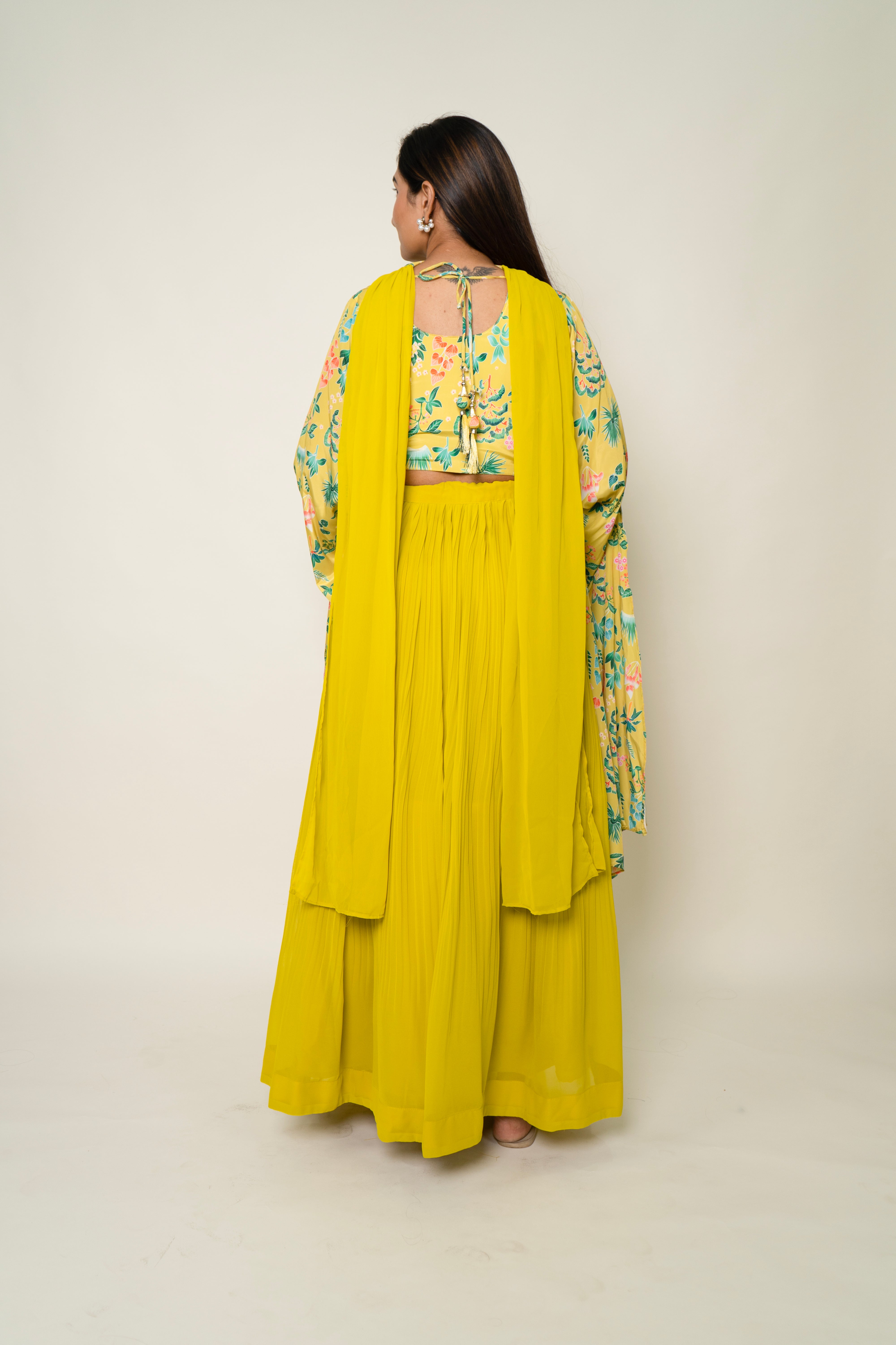 Yellow crop-top with Skirt