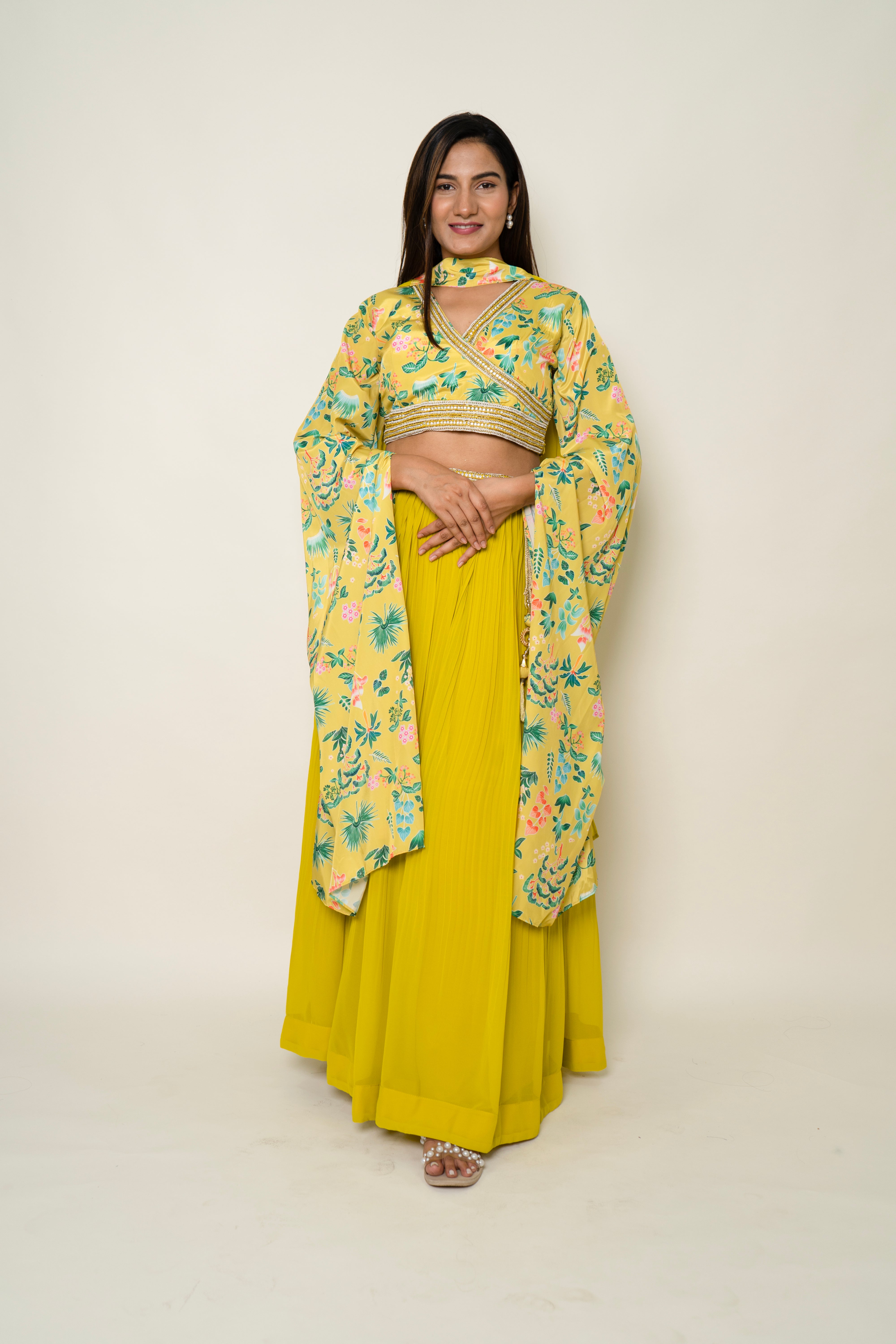 Yellow crop-top with Skirt