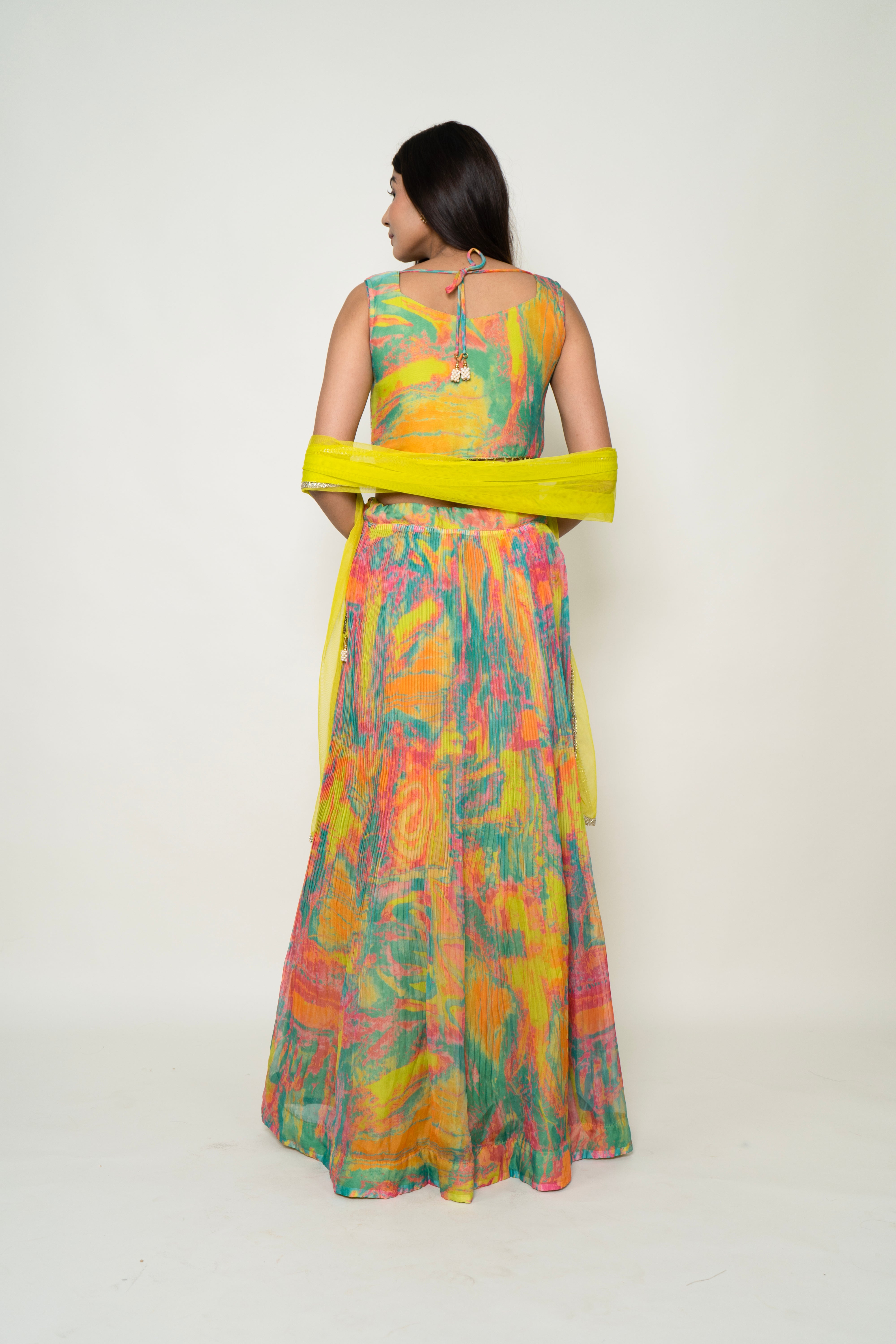 Yellow digital print Skirt With Blouse
