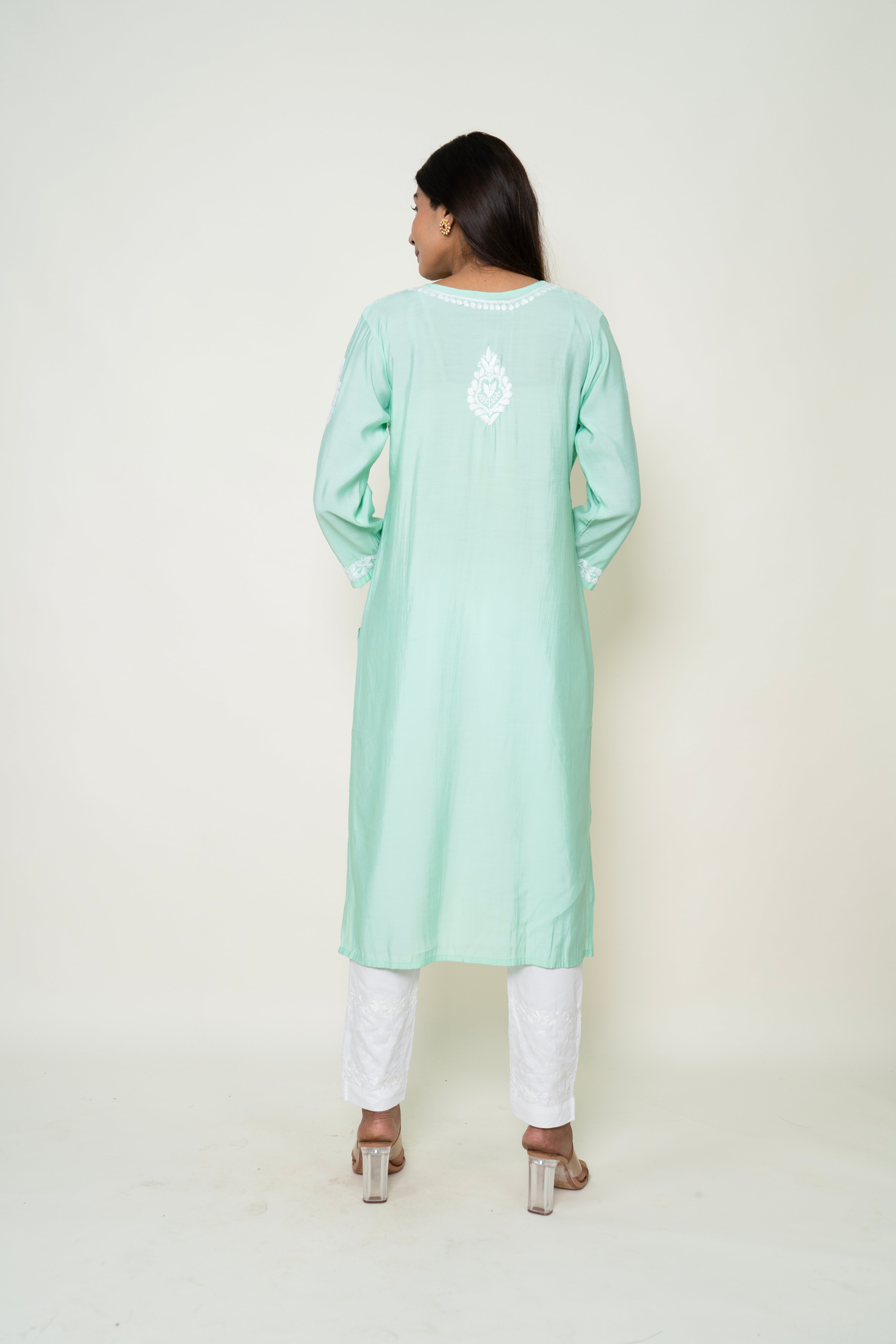 teel green chikankari kurta