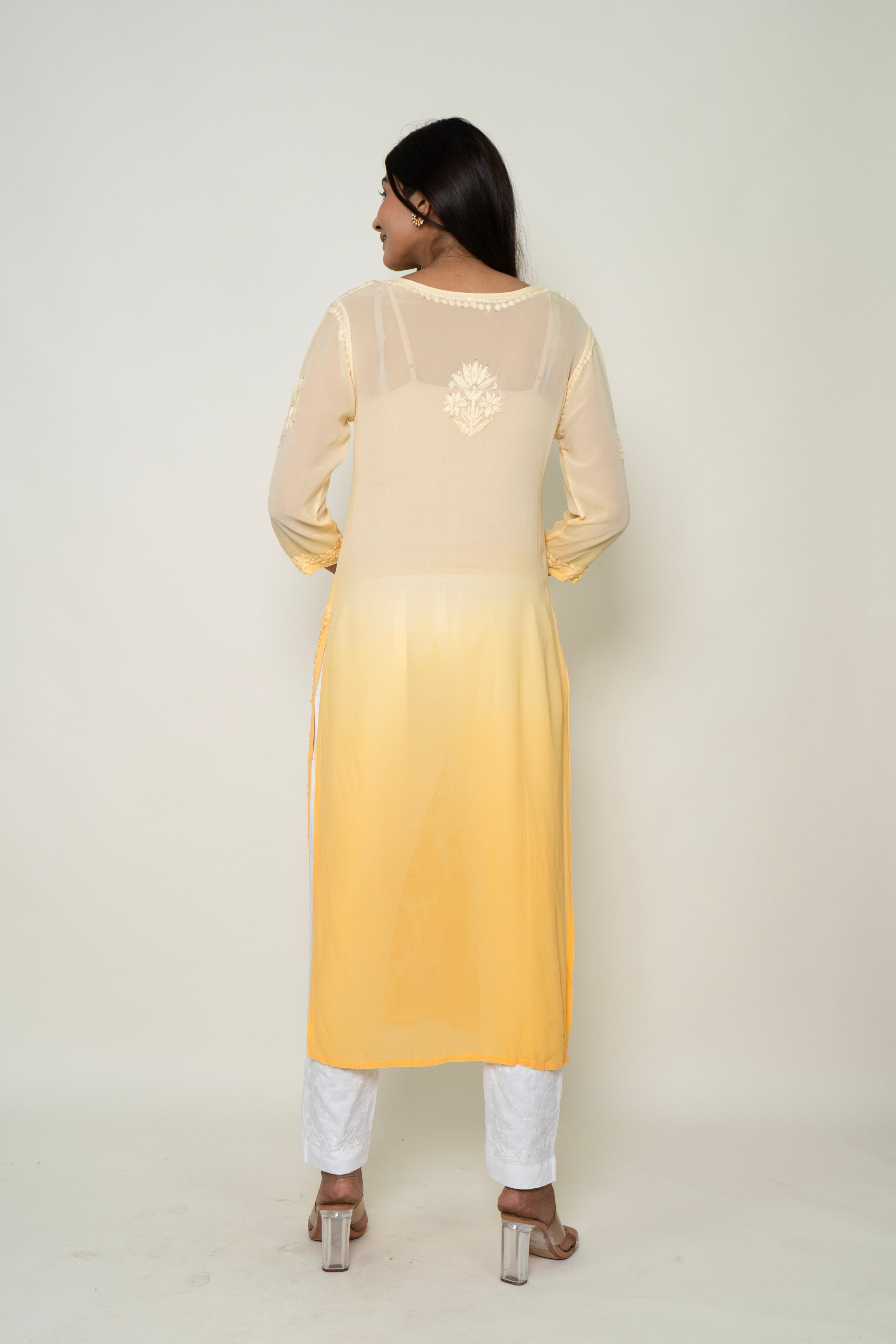 Ombre orange chikankari kurta