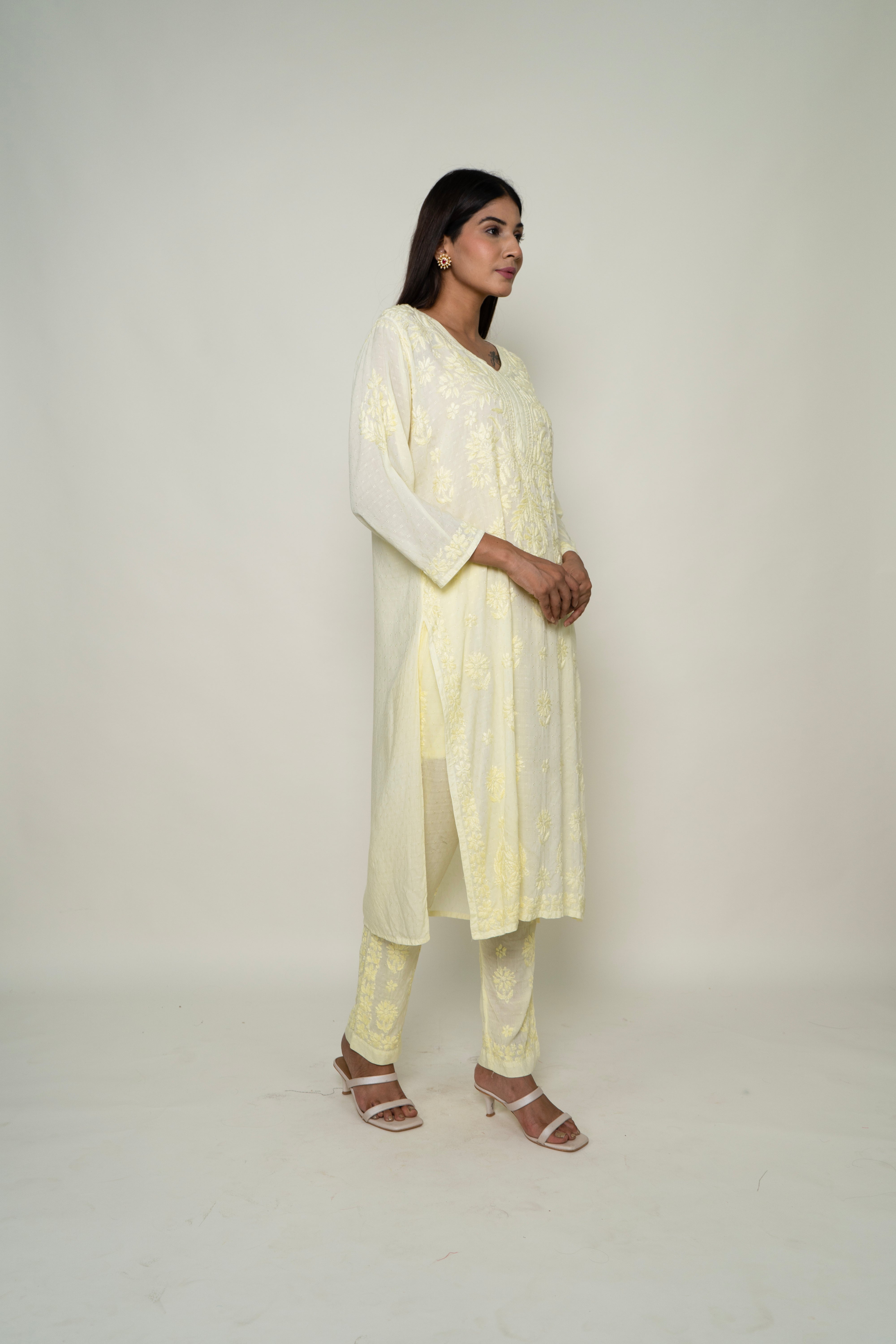 yellow chikankari co-ord set