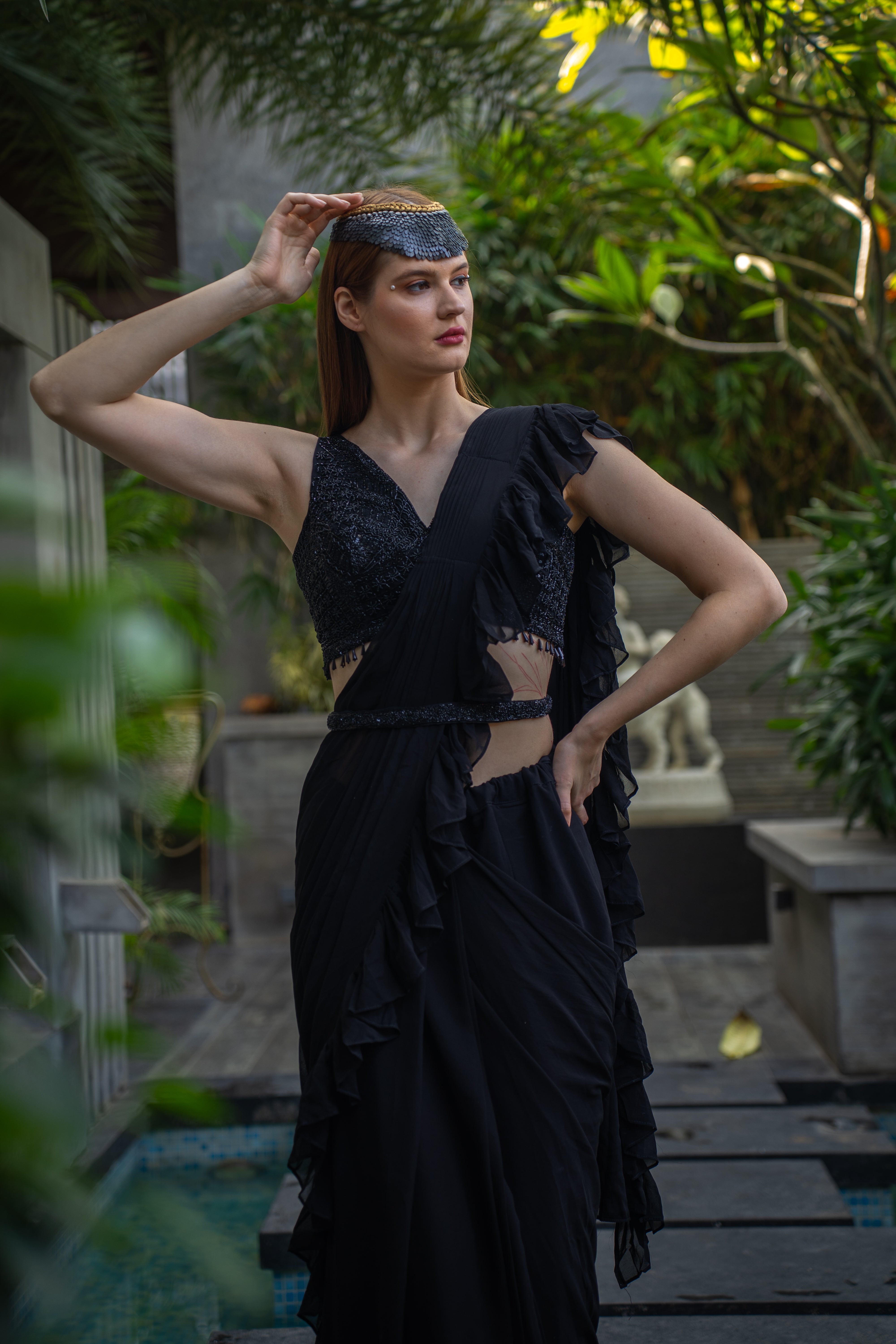 Black Drape Saree