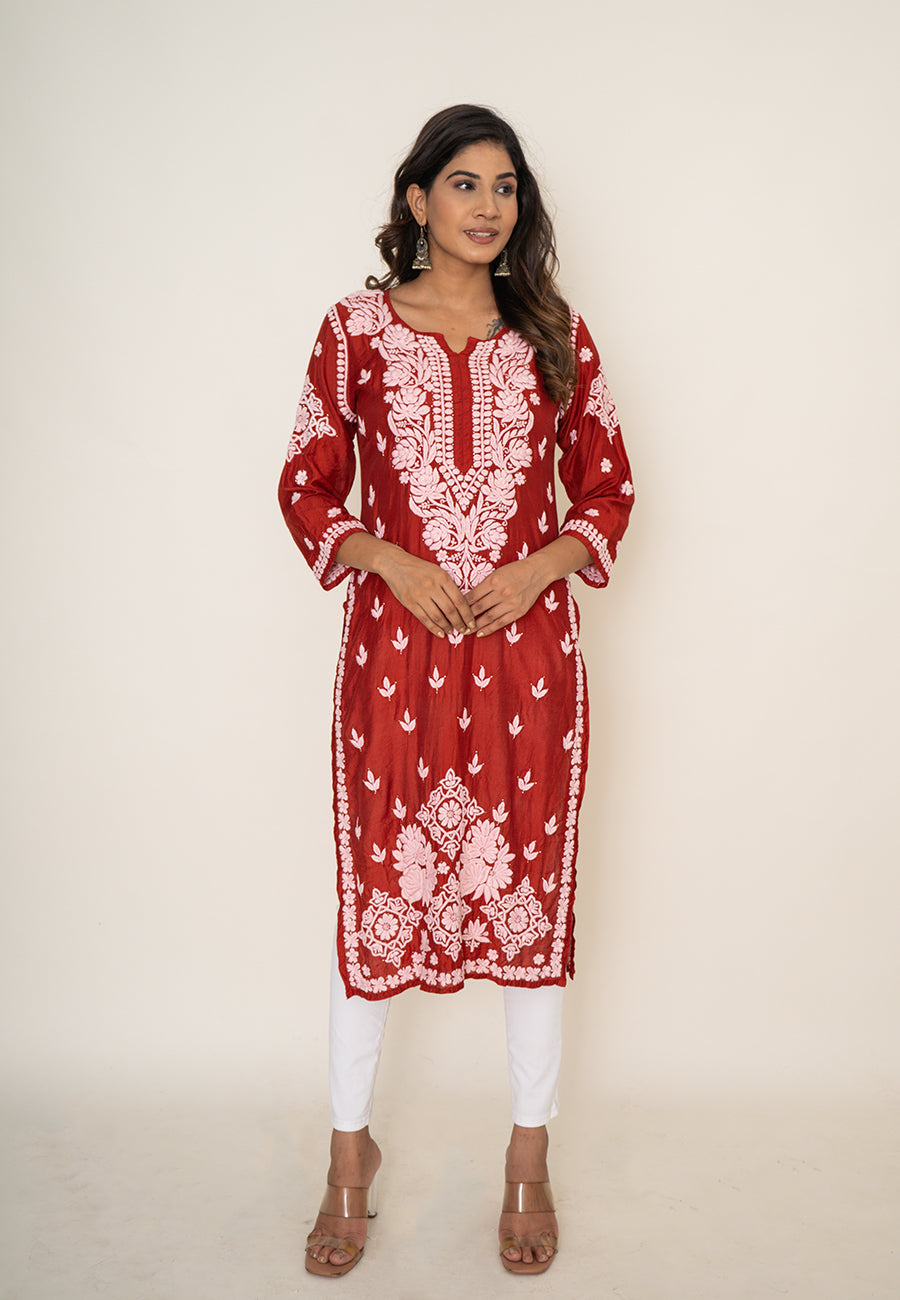 Red mukesh work kurta