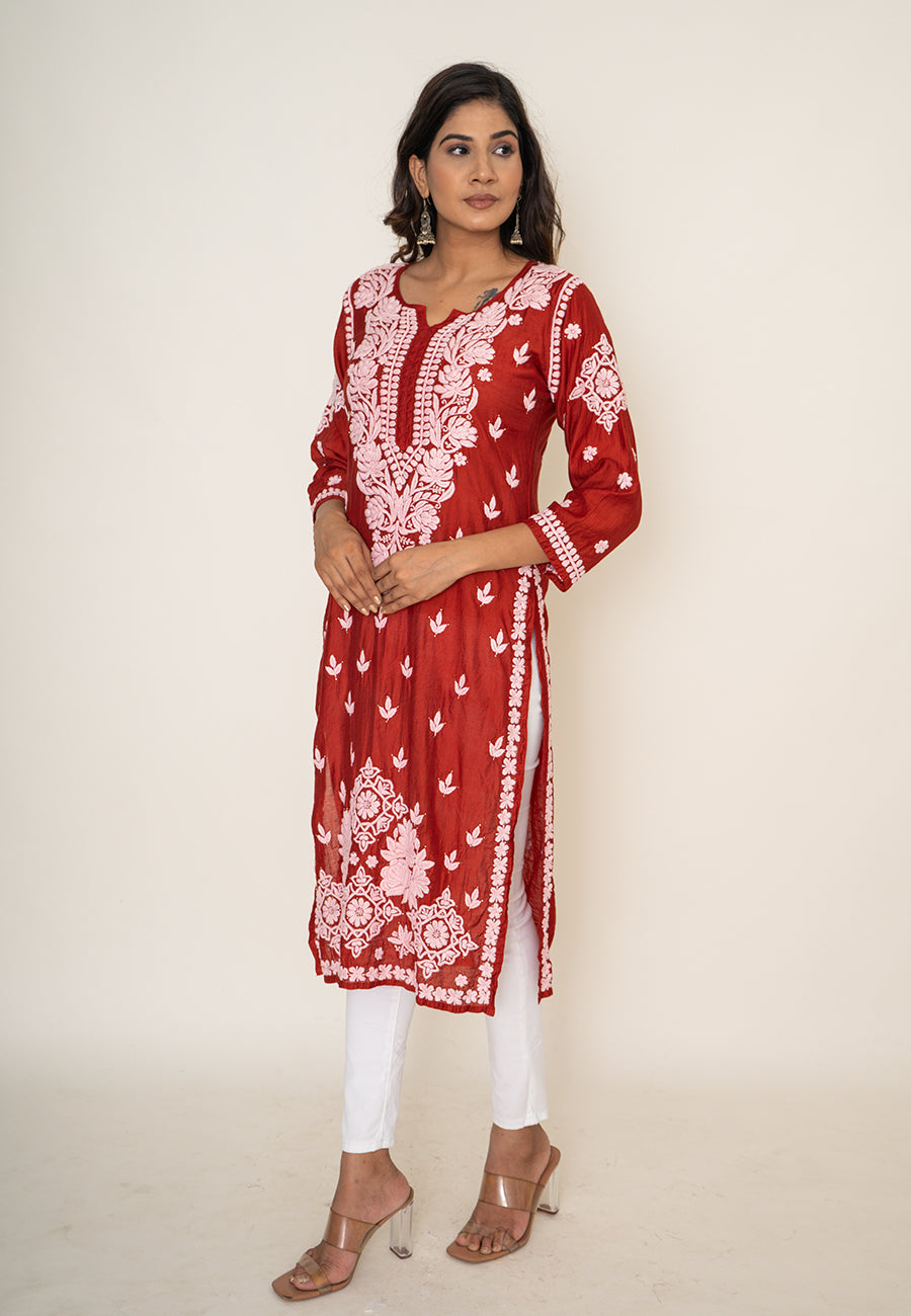 Red mukesh work kurta