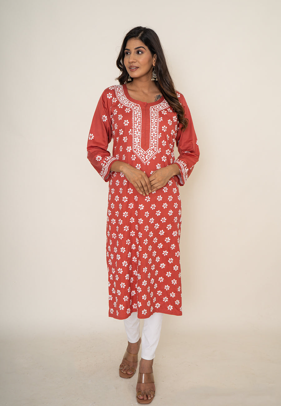Red chikankari kurta