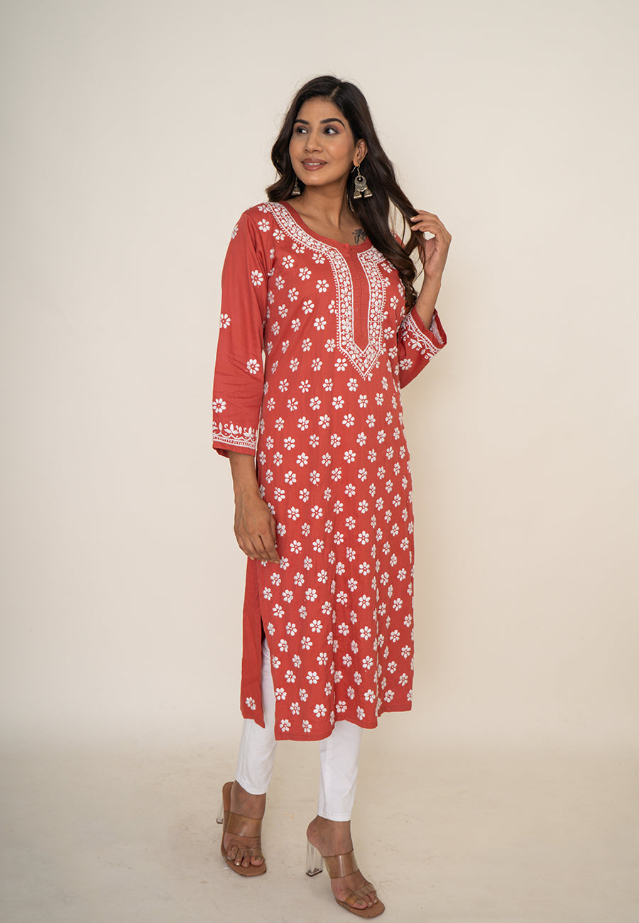 Red chikankari kurta