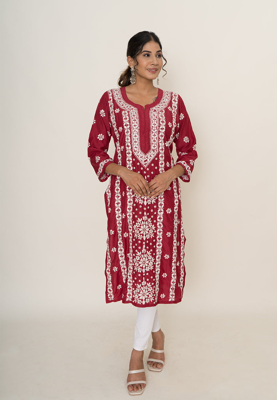 Red chikankari kurta