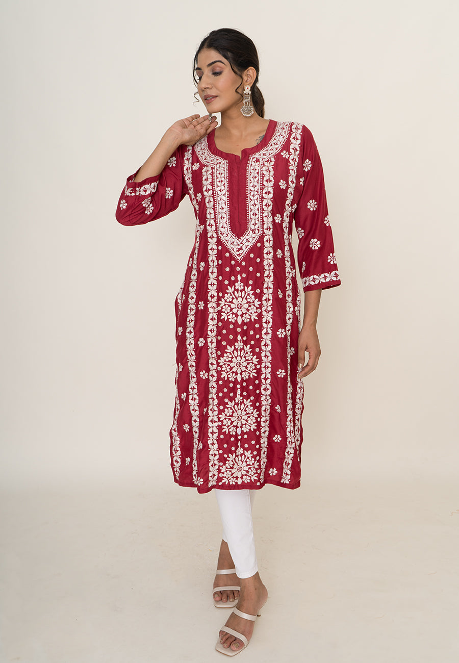 Red chikankari kurta