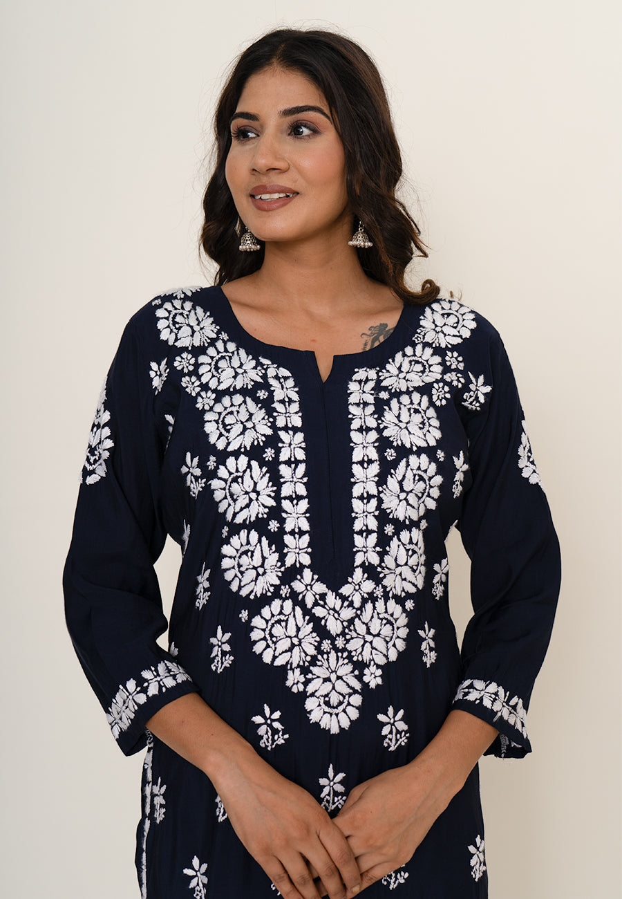 Navy blue chikankari kurta