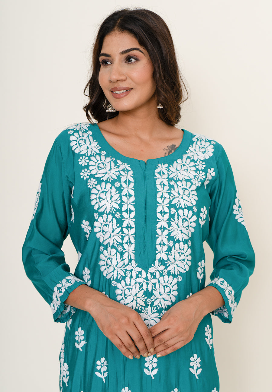Sea blue chikankari kurta