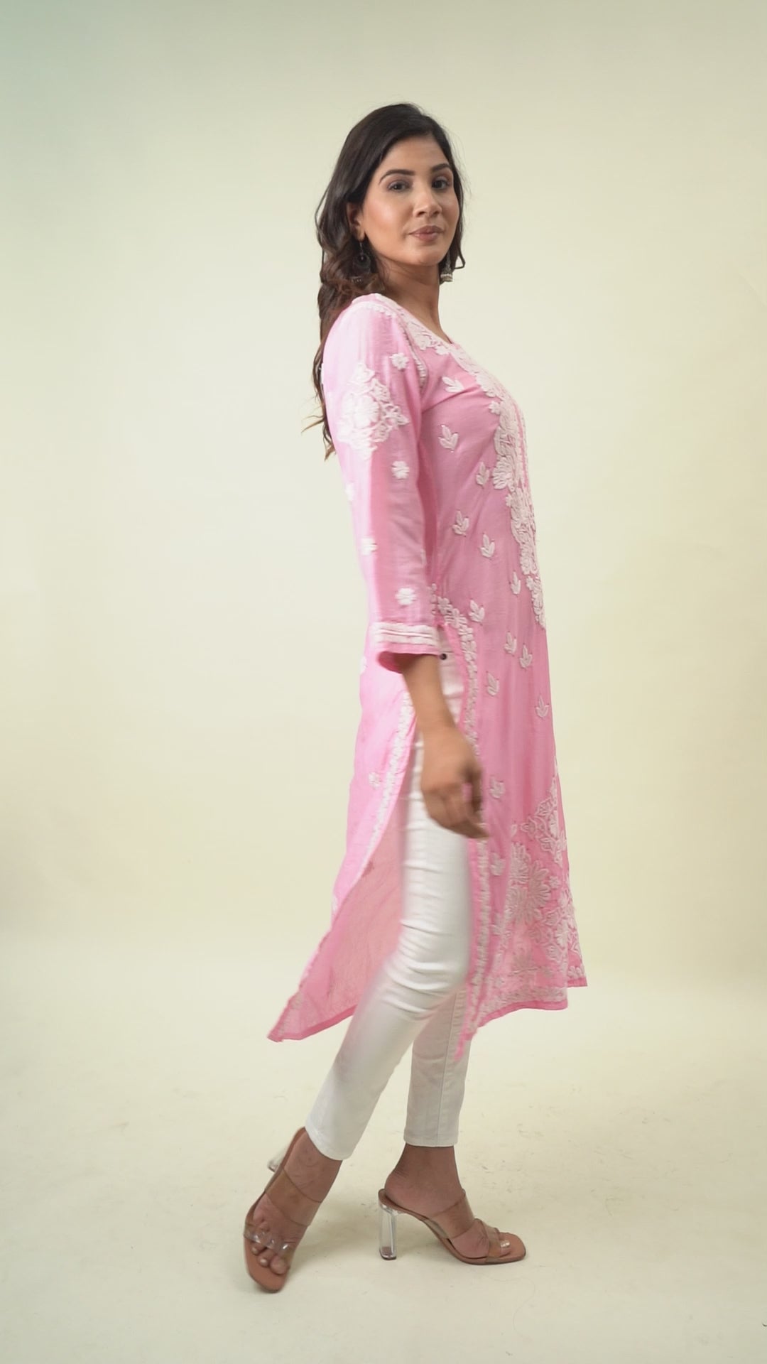 Pink chikankari kurta