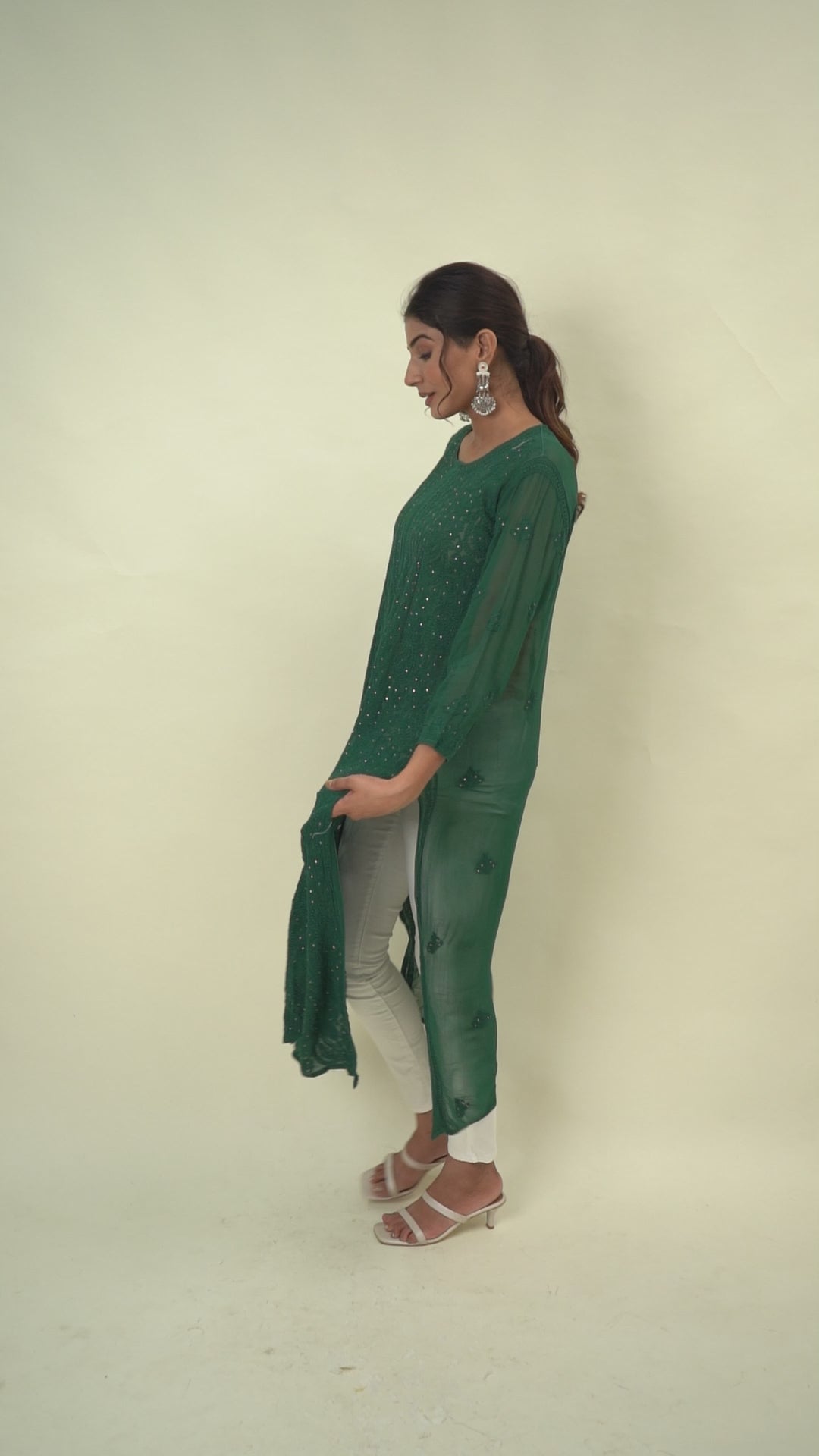 Green chikankari long kurta