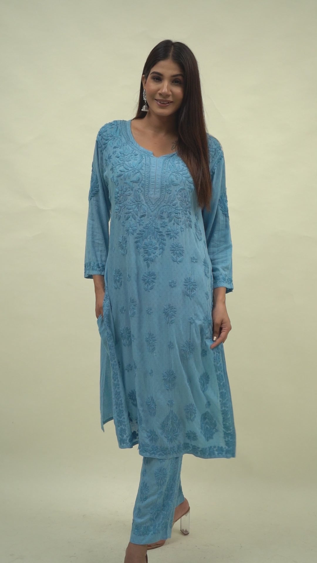 Blue chikankari co-ord set