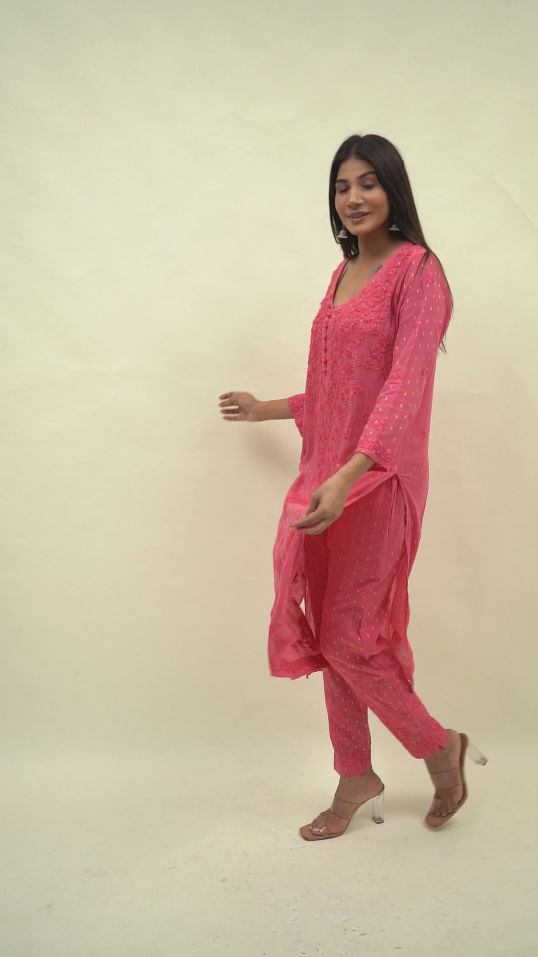 Pink chikankari co-ord set