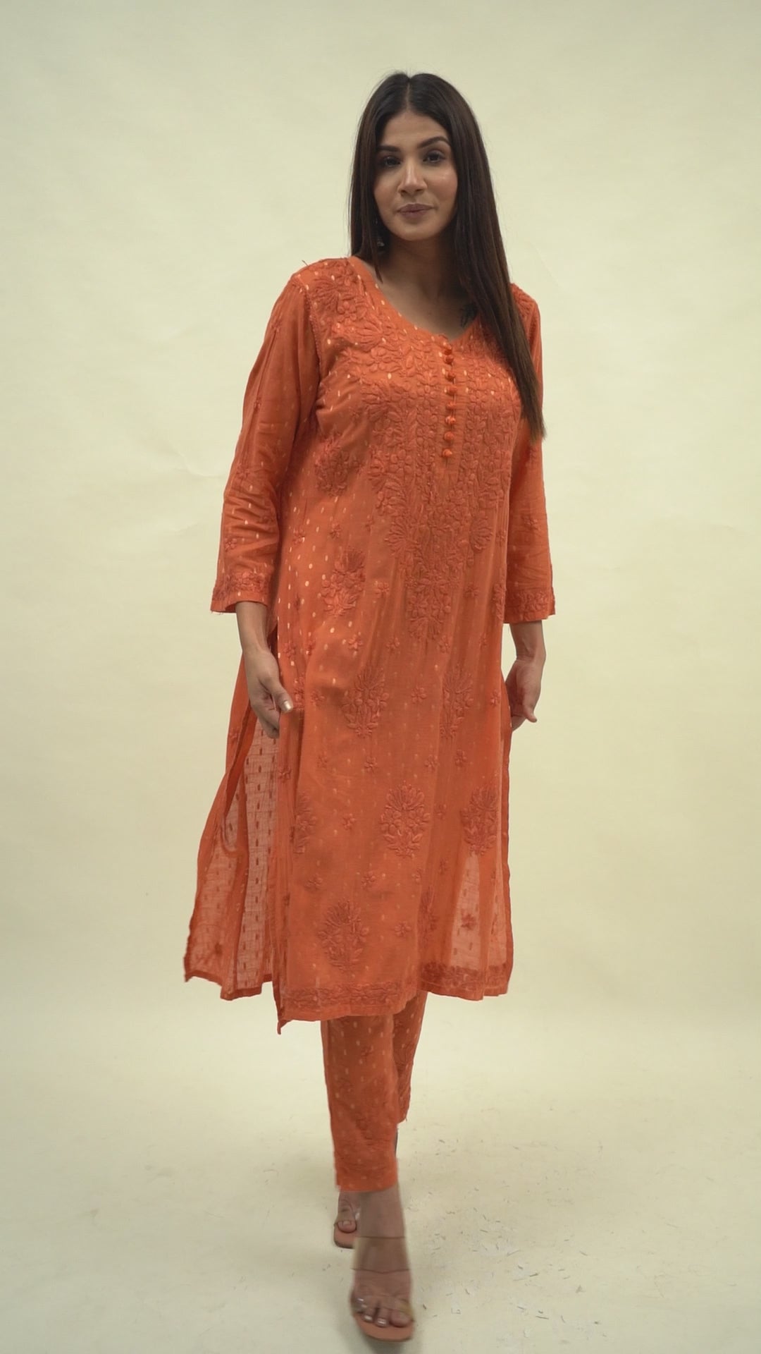 Orange chikankari co-ord set