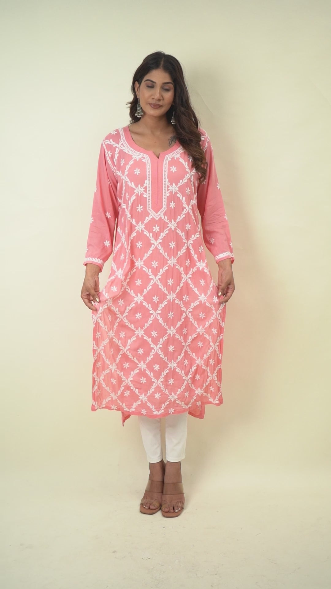 Pink chikankari kurta
