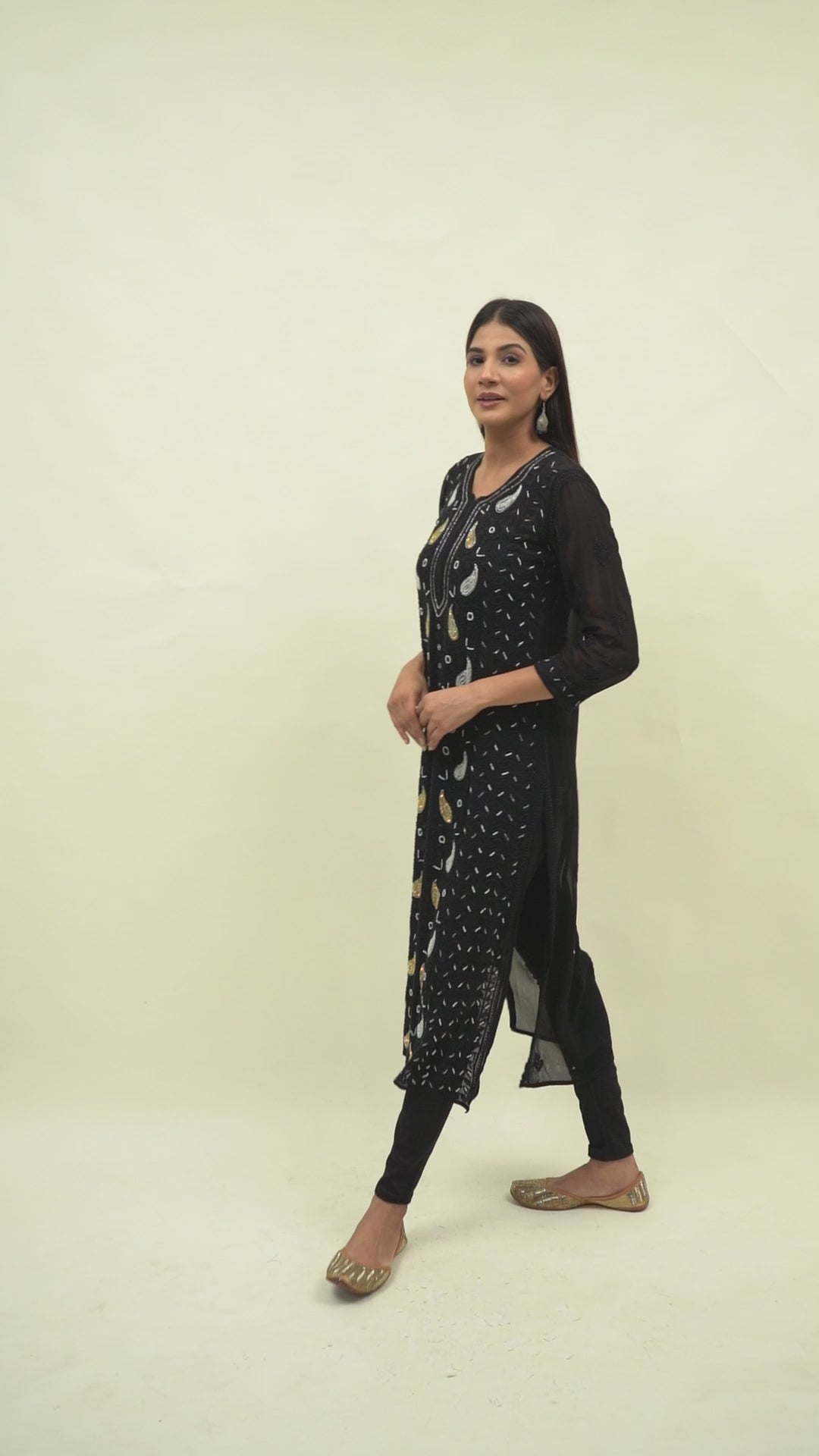 Black chikankari long kurta