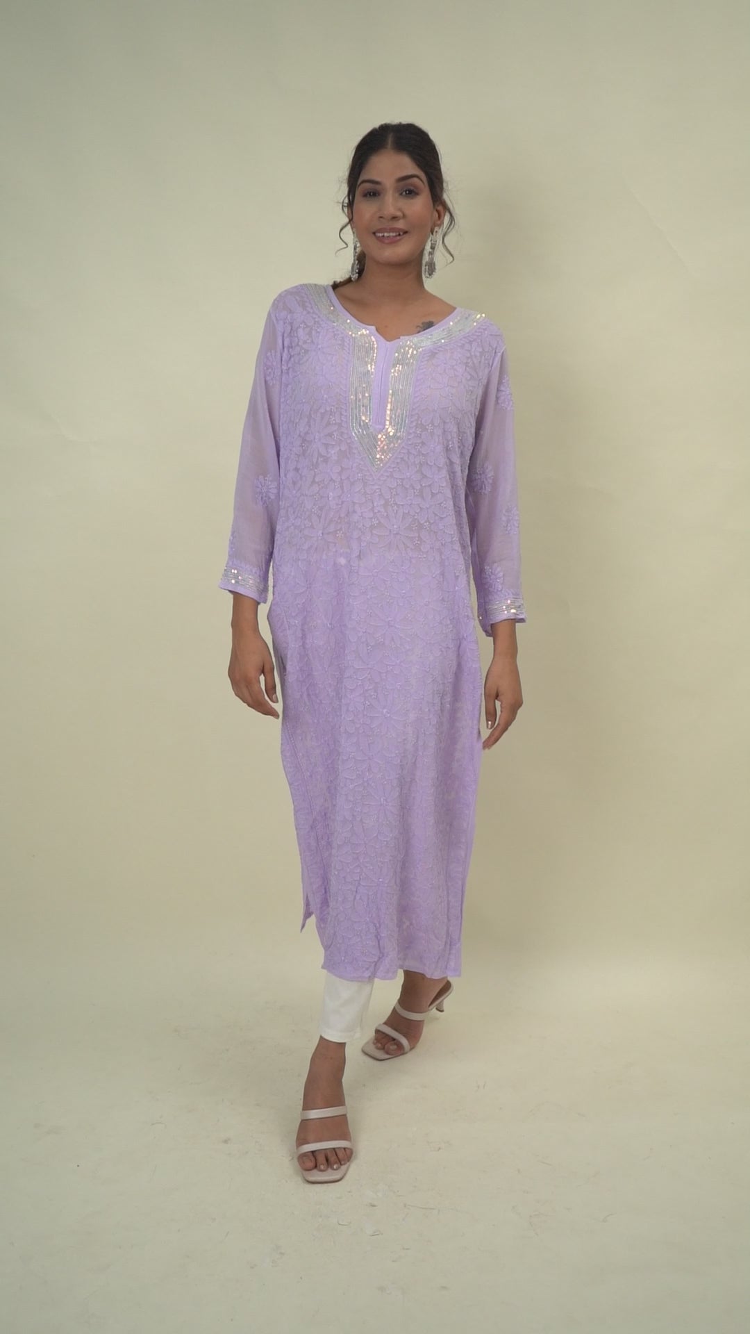 Lavender chikankari long kurta