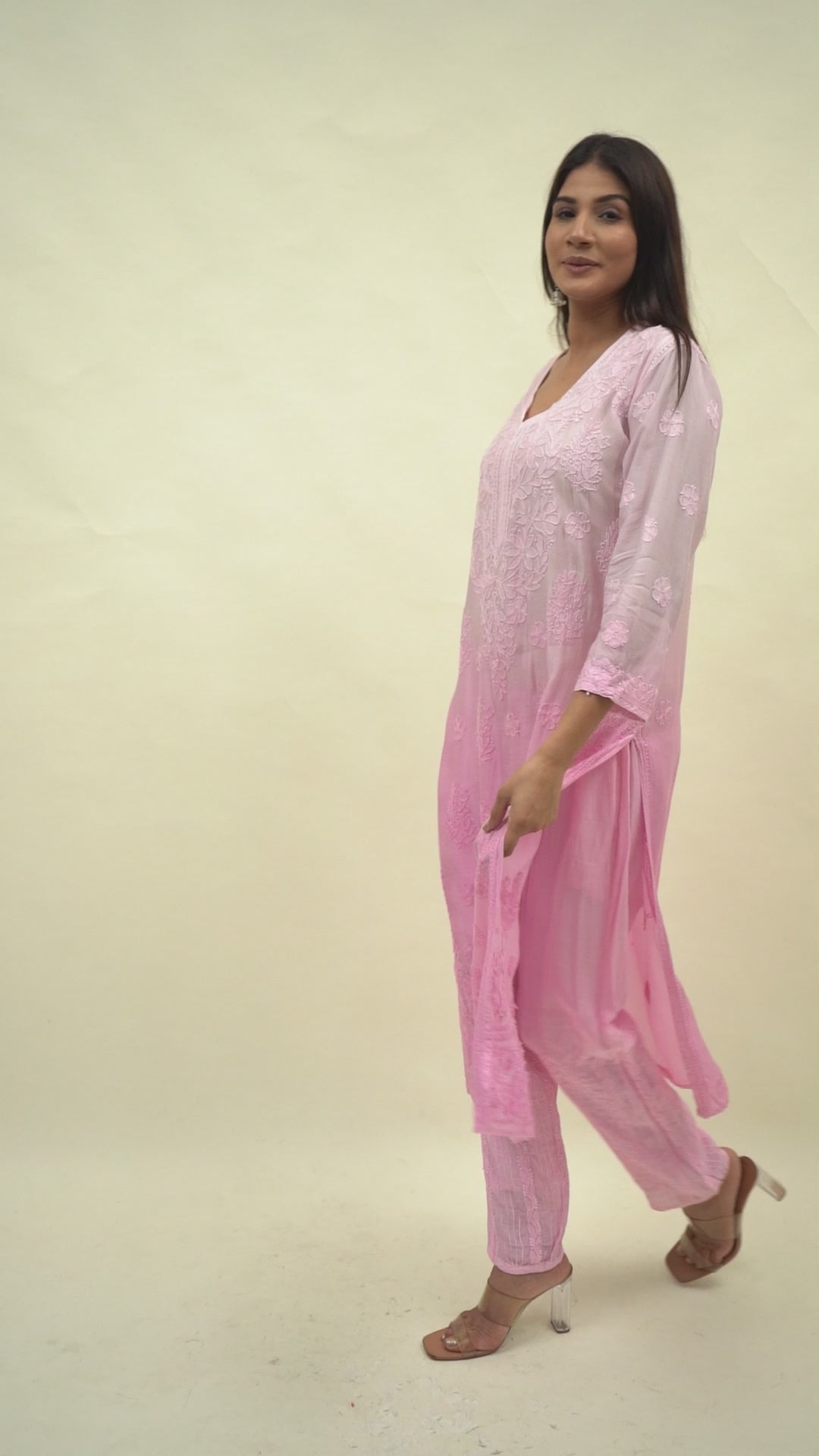 Ombre pink chikankari co-ord set