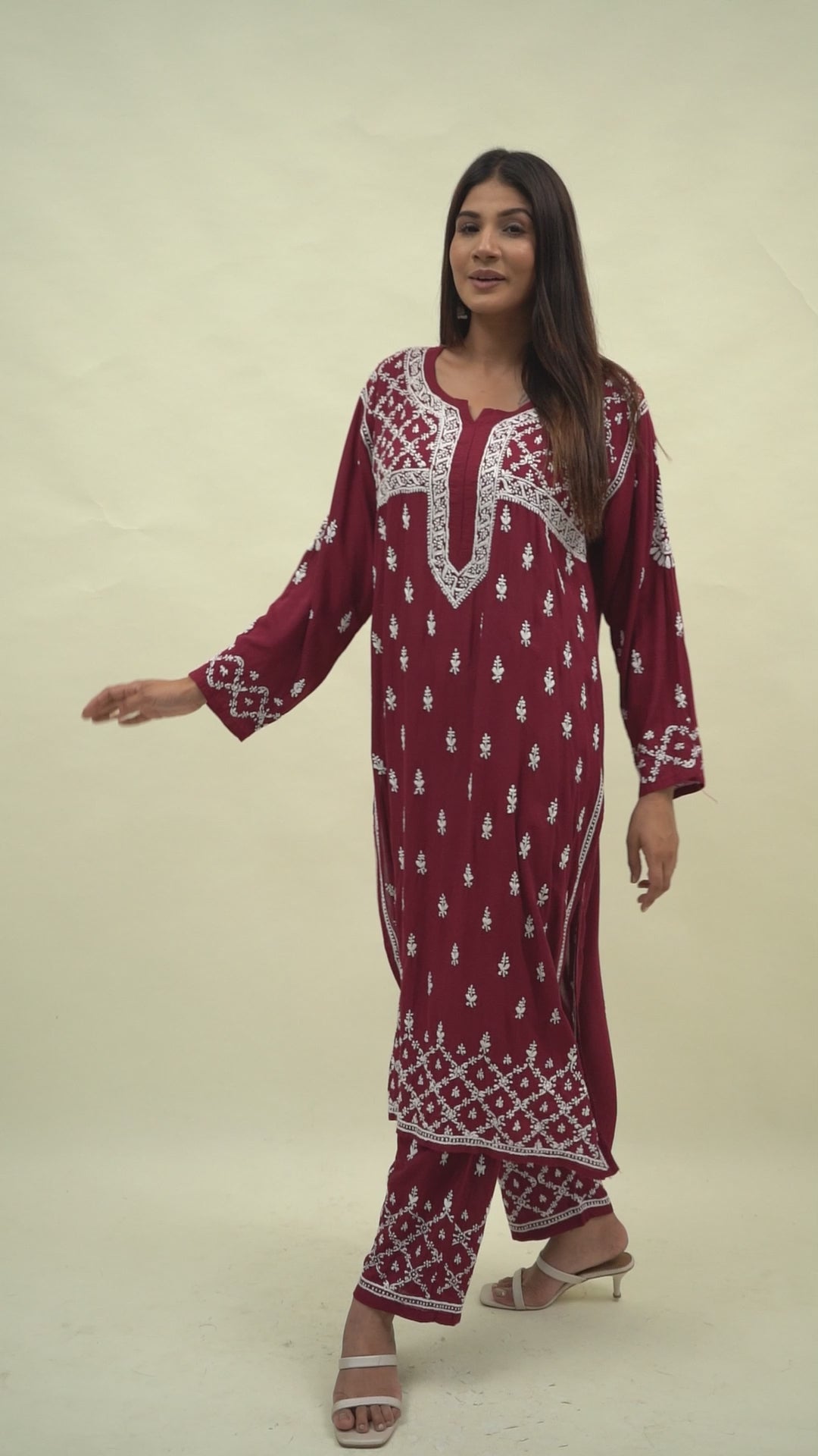 Maroon chikankari co-ord set
